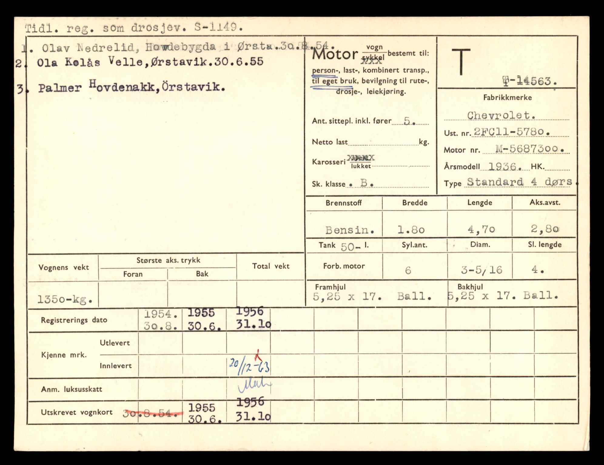 Møre og Romsdal vegkontor - Ålesund trafikkstasjon, AV/SAT-A-4099/F/Fe/L0046: Registreringskort for kjøretøy T 14445 - T 14579, 1927-1998