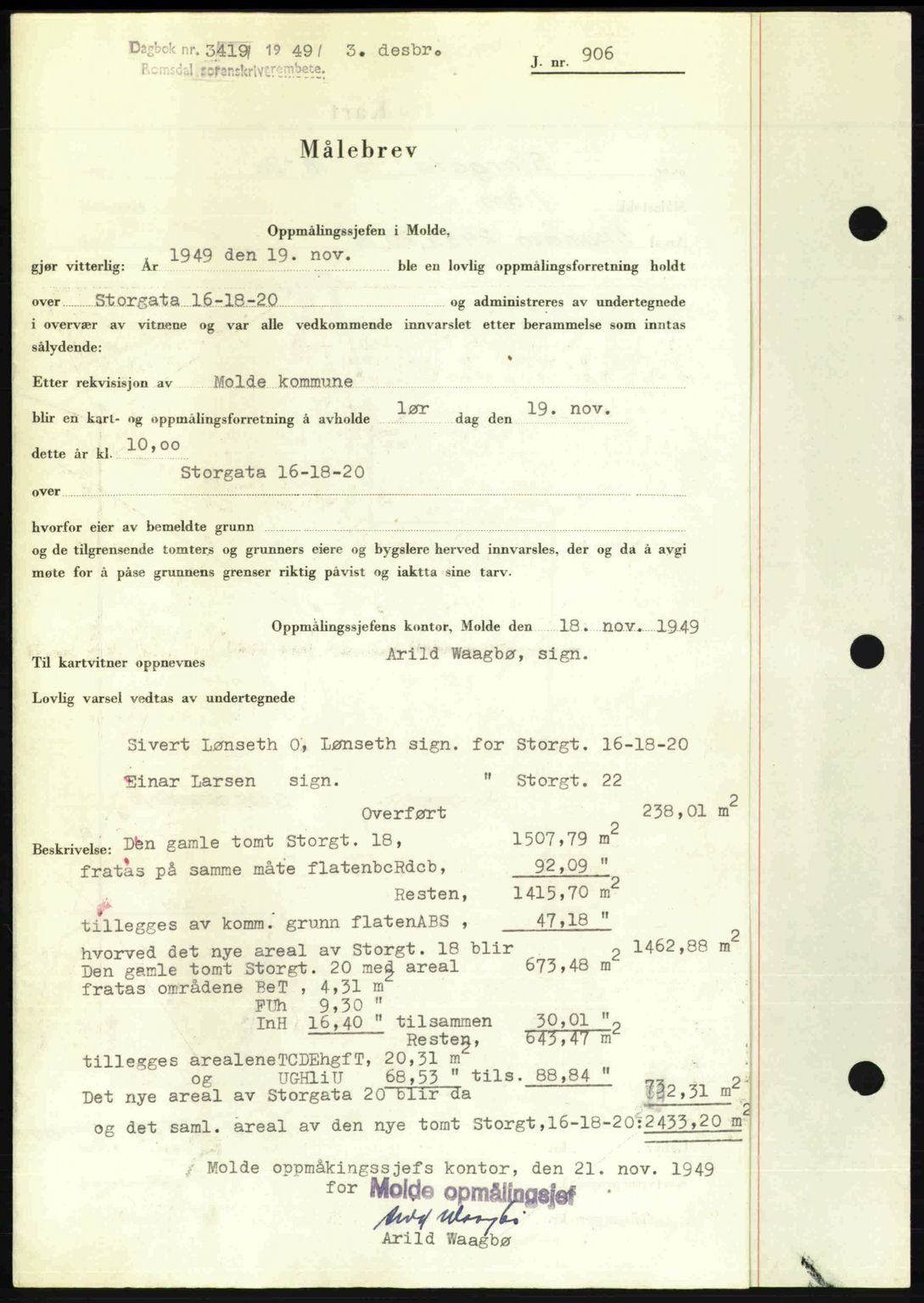 Romsdal sorenskriveri, AV/SAT-A-4149/1/2/2C: Pantebok nr. A31, 1949-1949, Dagboknr: 3419/1949