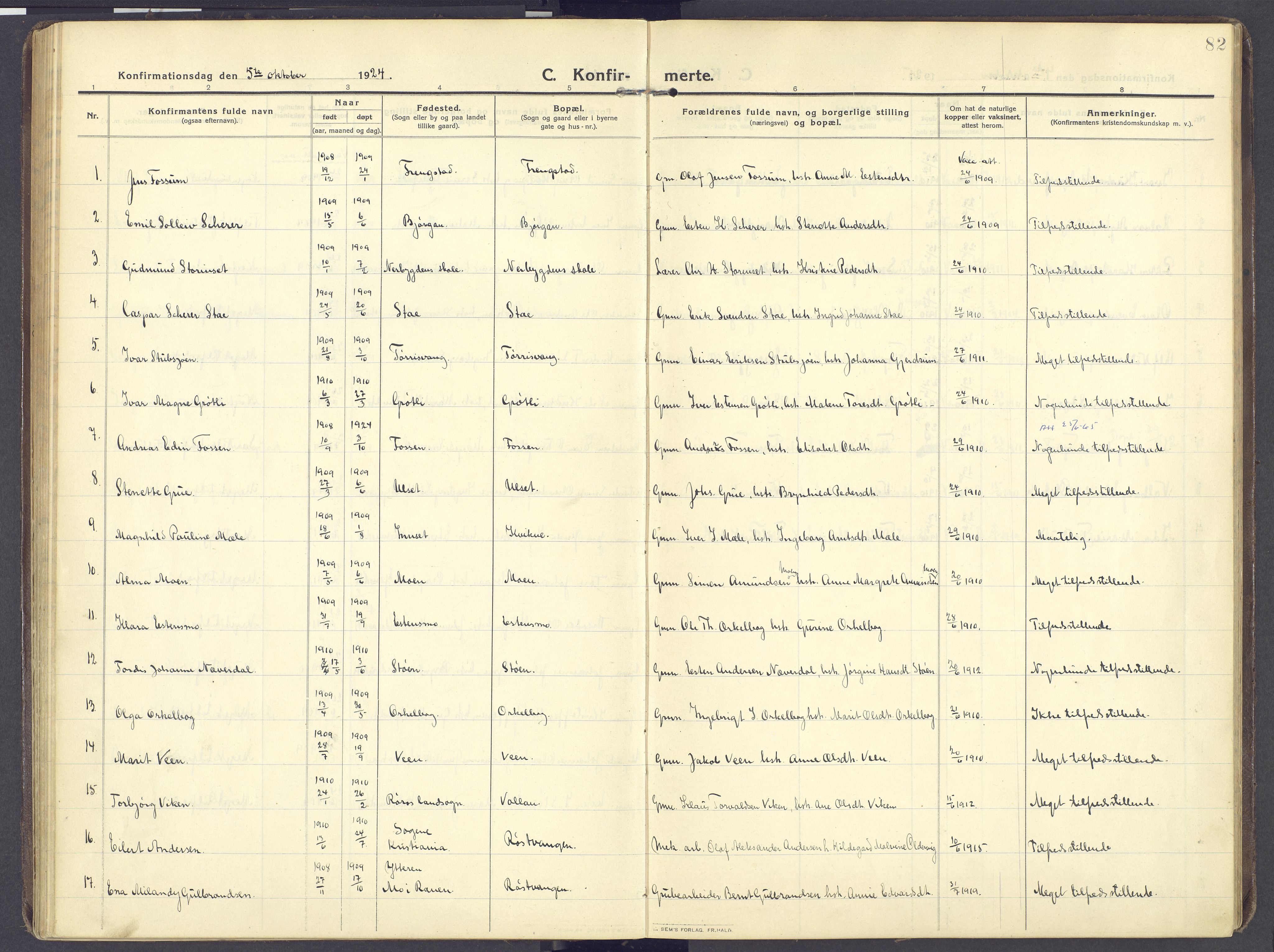 Kvikne prestekontor, AV/SAH-PREST-064/H/Ha/Haa/L0009: Ministerialbok nr. 9, 1911-1942, s. 82