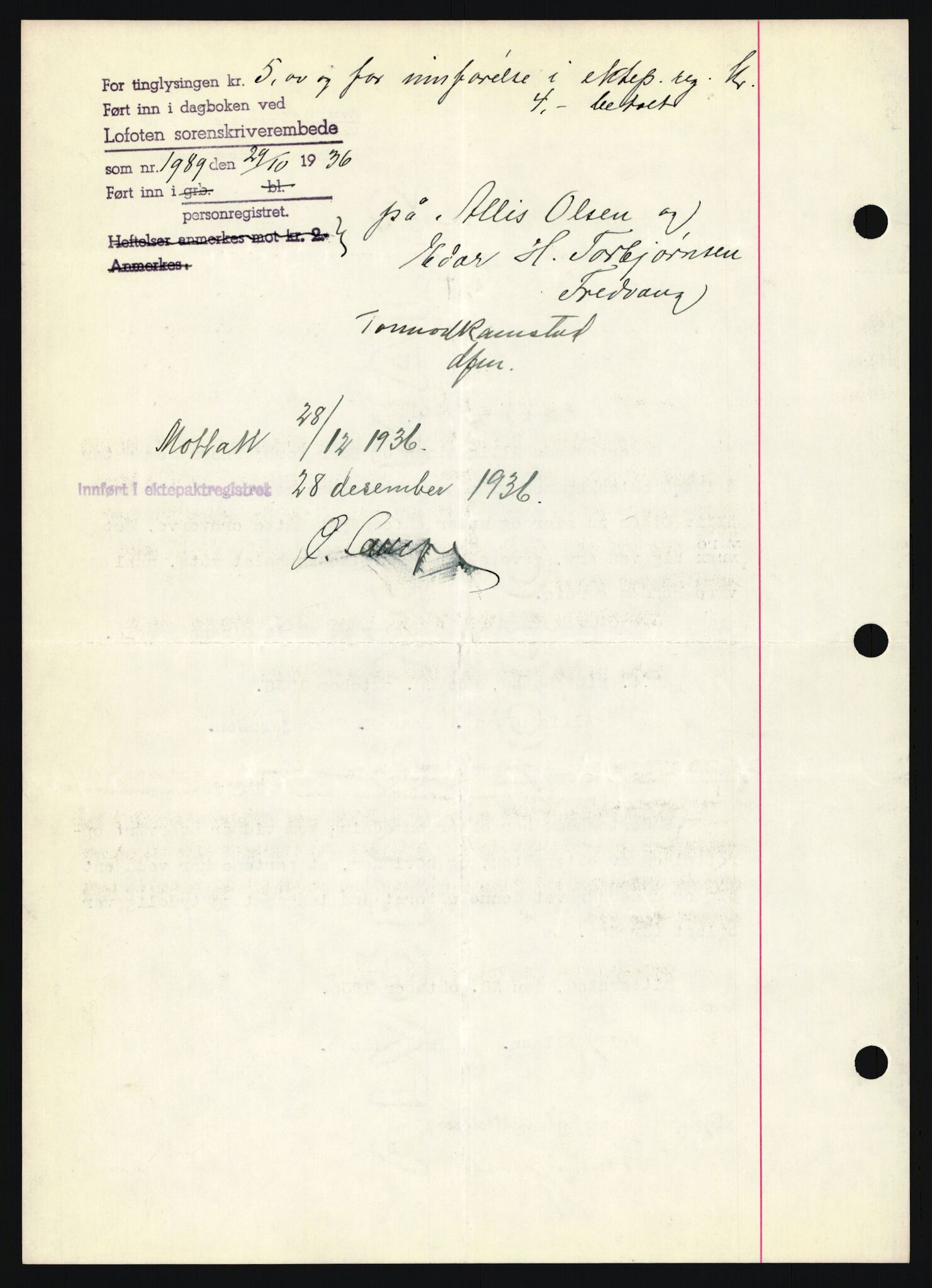 Oslo byskriverembete, AV/SAO-A-10227/2/G/Gb/L0068: Tinglyste ektepakter, Nordland, bind 2-3, 1933-1943