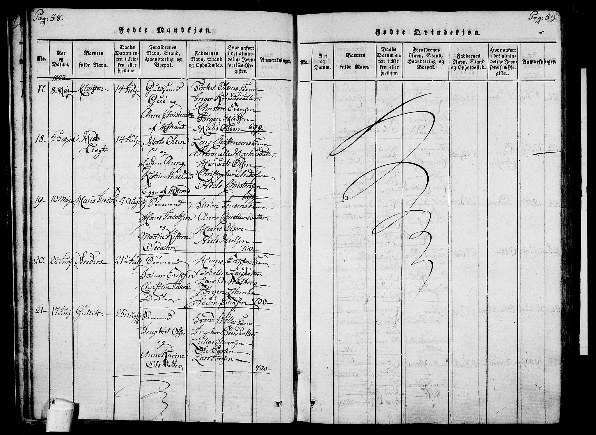 Holmestrand kirkebøker, AV/SAKO-A-346/F/Fa/L0001: Ministerialbok nr. 1, 1814-1840, s. 58-59
