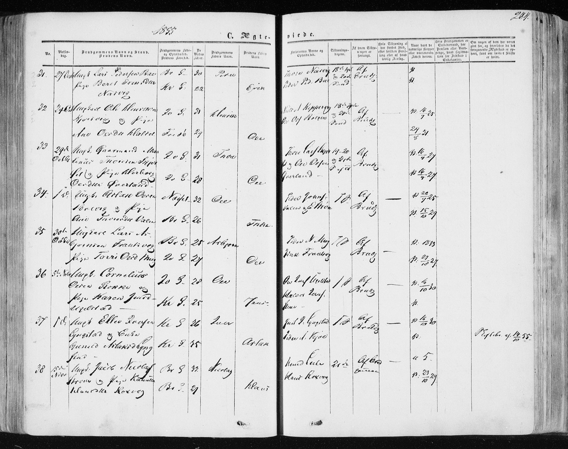 Ministerialprotokoller, klokkerbøker og fødselsregistre - Møre og Romsdal, AV/SAT-A-1454/568/L0804: Ministerialbok nr. 568A11, 1854-1868, s. 284