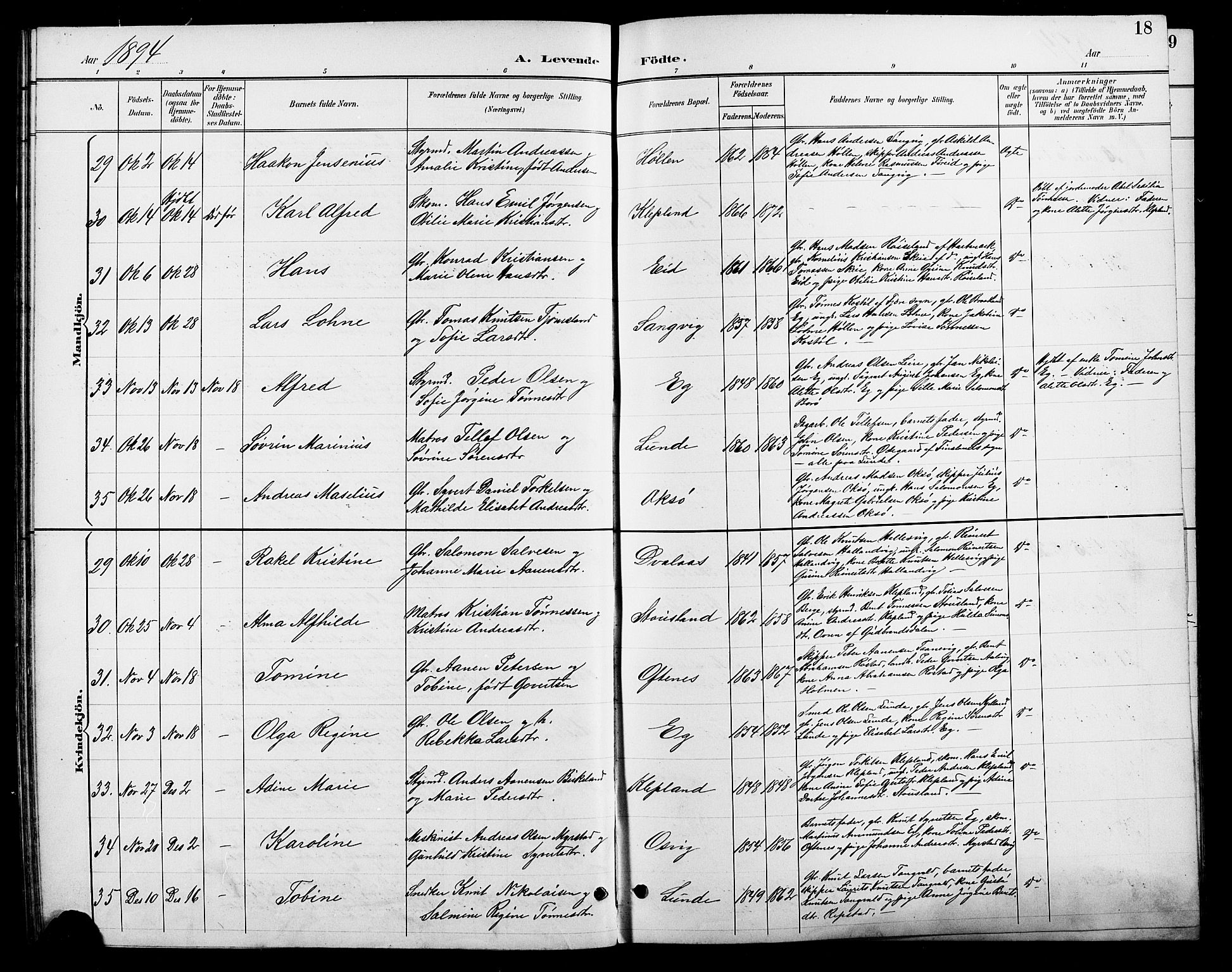 Søgne sokneprestkontor, AV/SAK-1111-0037/F/Fb/Fbb/L0006: Klokkerbok nr. B 6, 1892-1911, s. 18