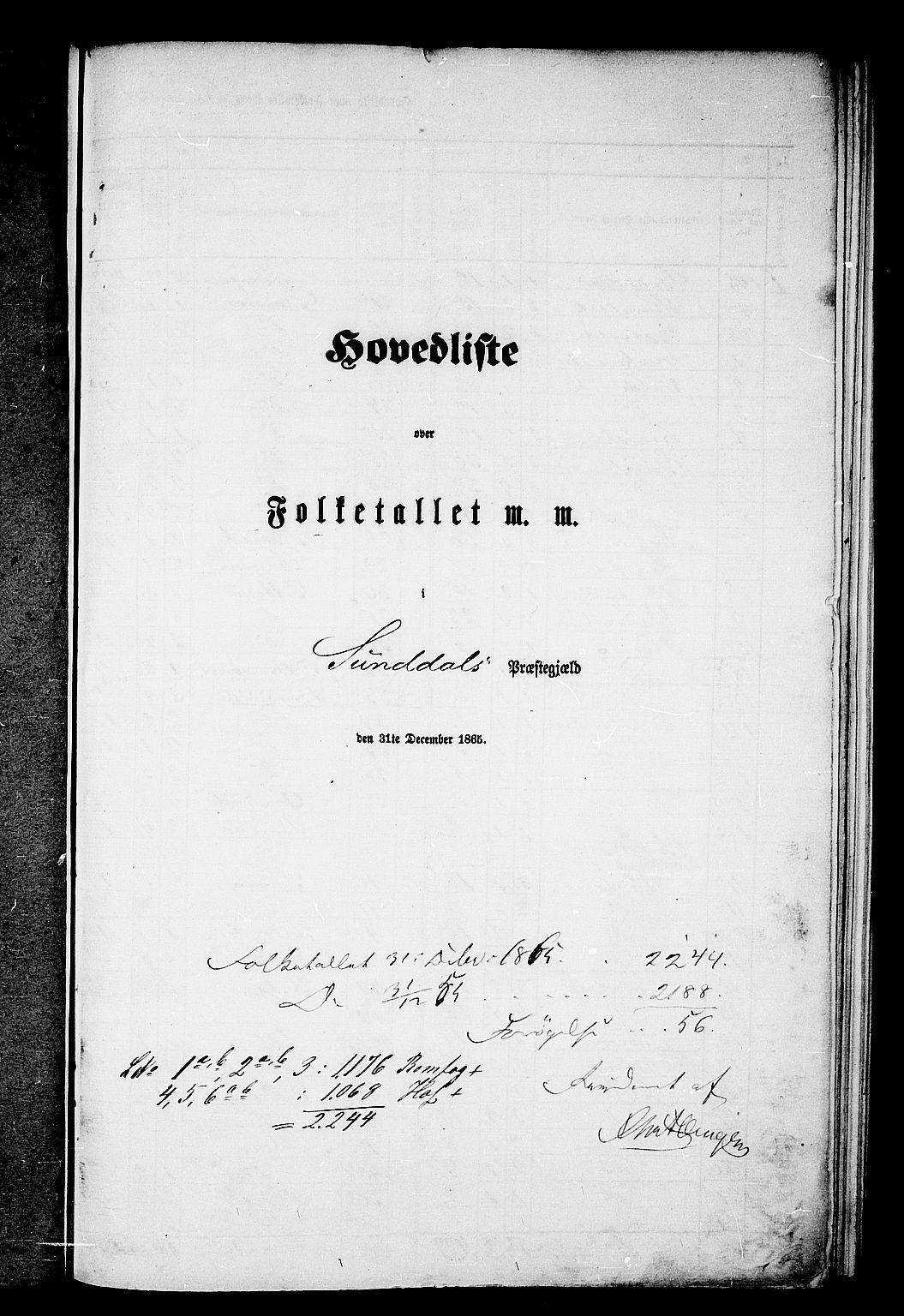 RA, Folketelling 1865 for 1563P Sunndal prestegjeld, 1865, s. 1