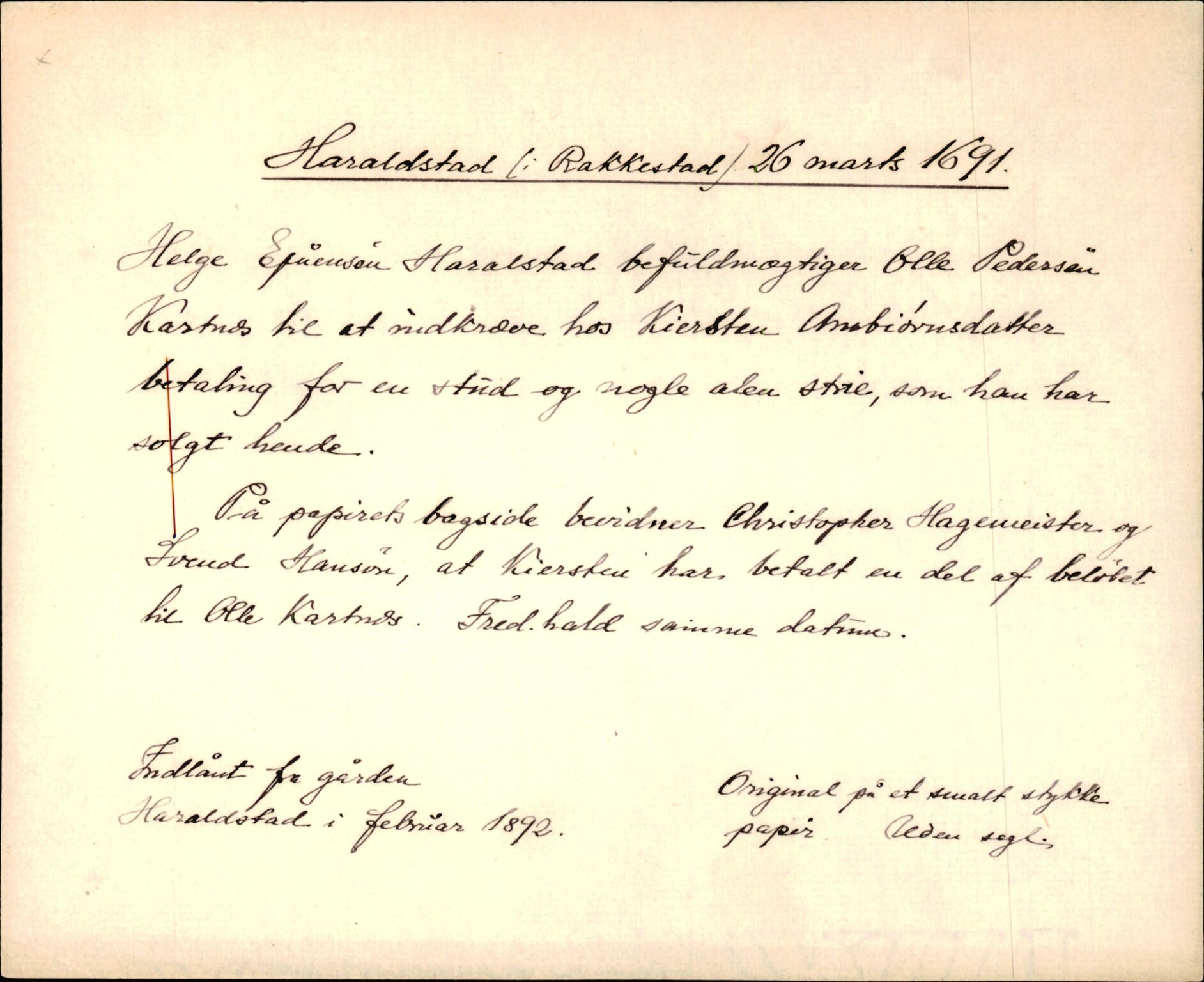 Riksarkivets diplomsamling, AV/RA-EA-5965/F35/F35d/L0006: Innlånte diplomer, seddelregister, 1691-1858, s. 1