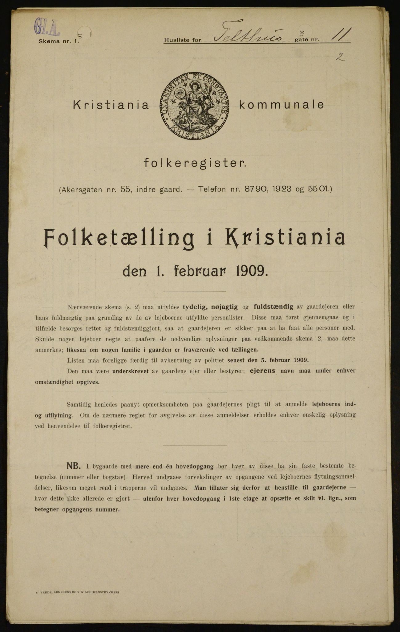 OBA, Kommunal folketelling 1.2.1909 for Kristiania kjøpstad, 1909, s. 97526