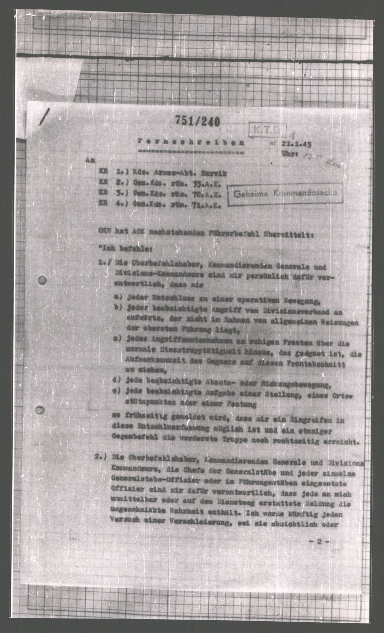 Forsvarets Overkommando. 2 kontor. Arkiv 11.4. Spredte tyske arkivsaker, AV/RA-RAFA-7031/D/Dar/Dara/L0006: Krigsdagbøker for 20. Gebirgs-Armee-Oberkommando (AOK 20), 1945, s. 697