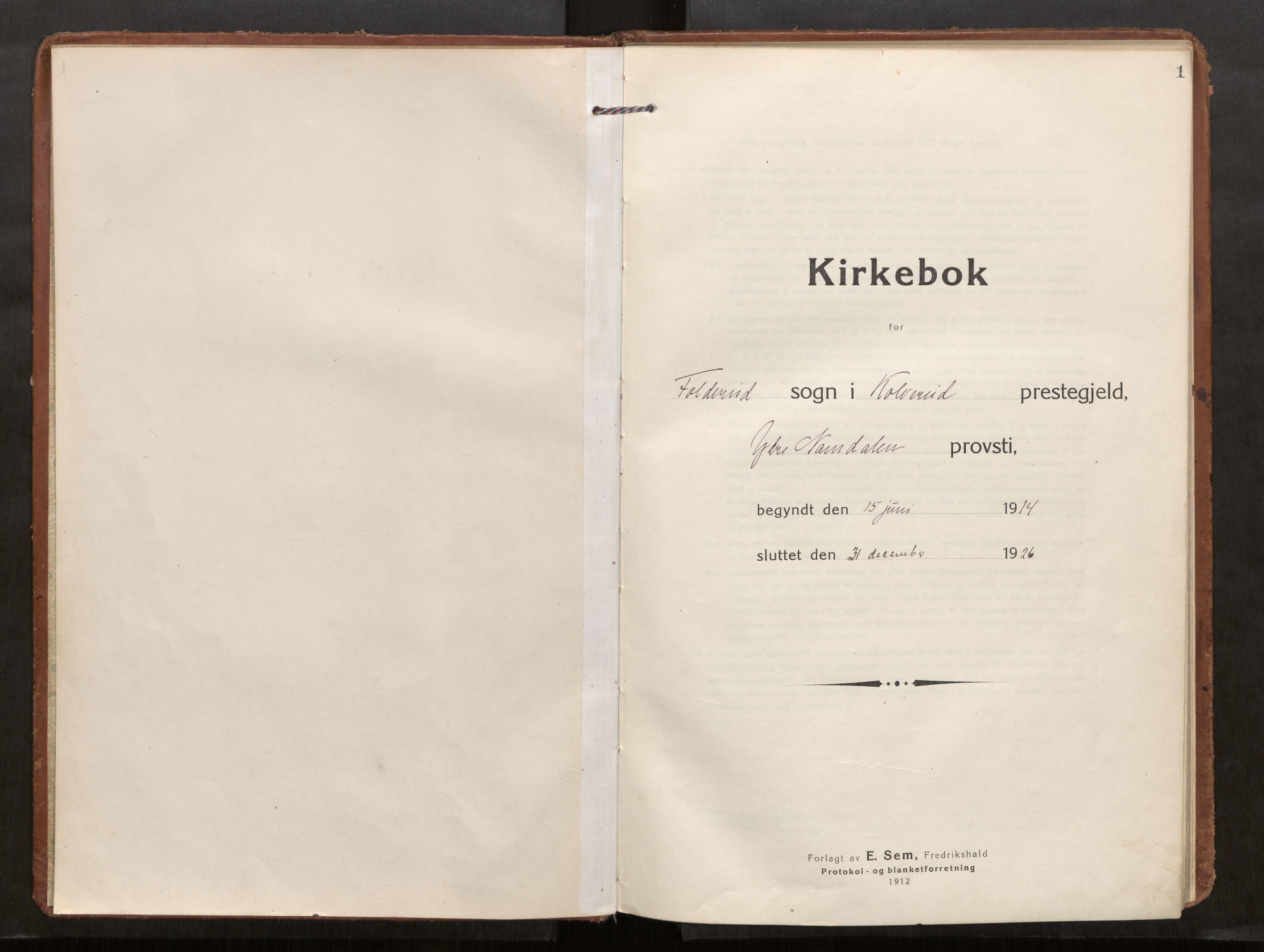 Kolvereid sokneprestkontor, SAT/A-1171/H/Ha/Haa/L0002: Ministerialbok nr. 2, 1914-1926, s. 1