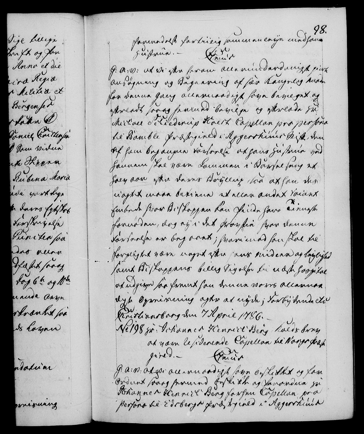 Danske Kanselli 1572-1799, RA/EA-3023/F/Fc/Fca/Fcaa/L0051: Norske registre, 1786-1787, s. 98a