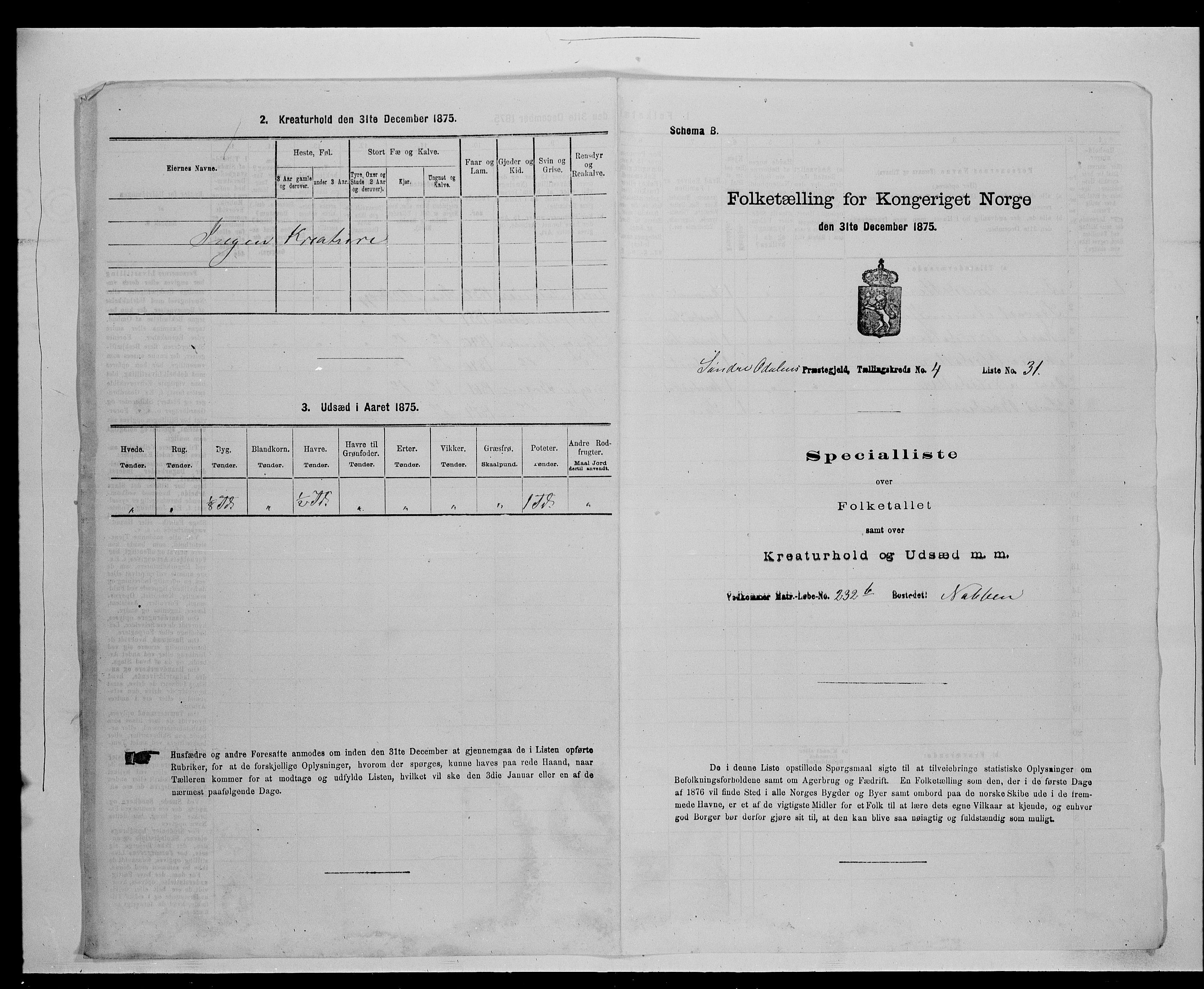 SAH, Folketelling 1875 for 0419P Sør-Odal prestegjeld, 1875, s. 485