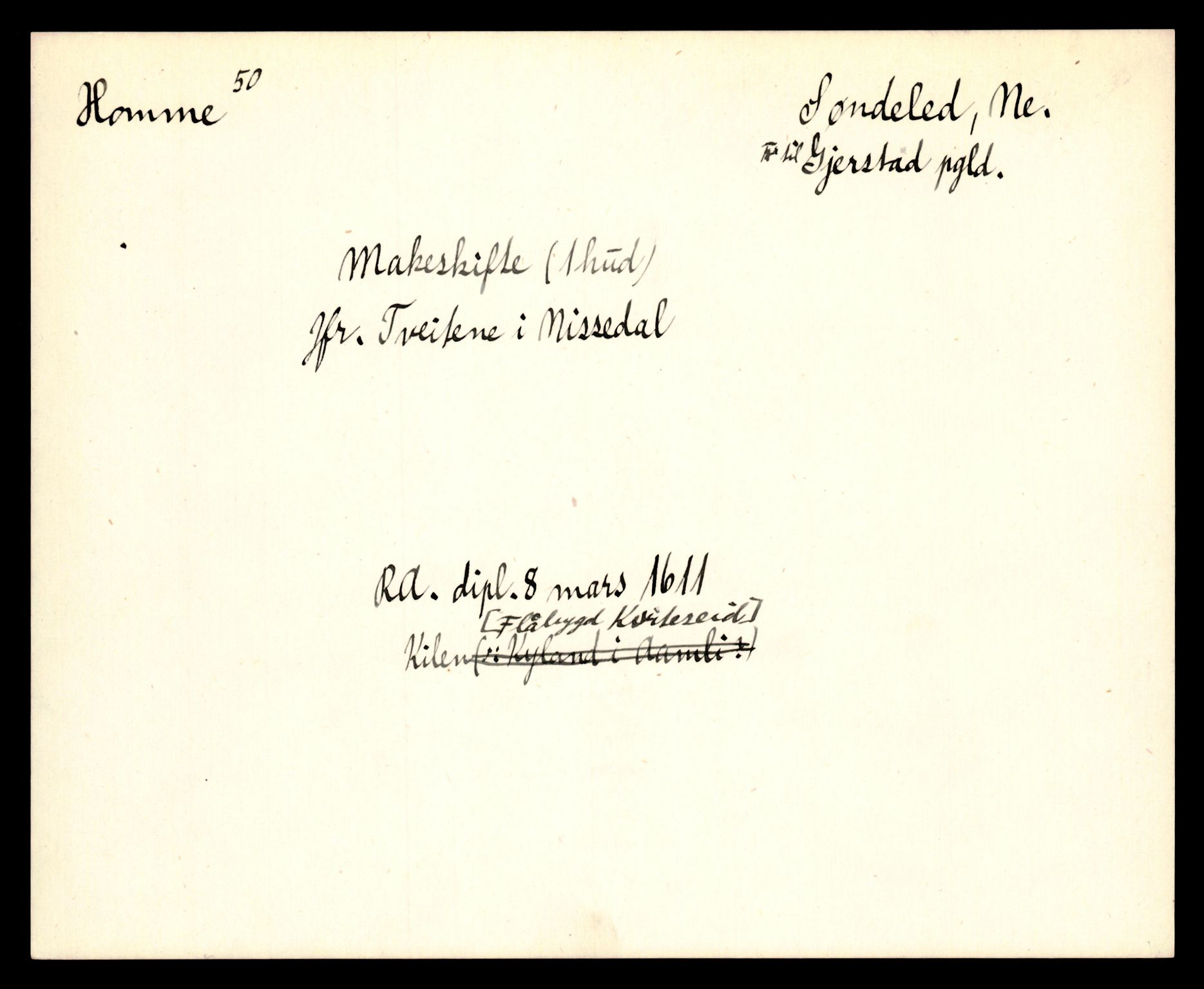 Riksarkivets diplomsamling, AV/RA-EA-5965/F35/F35e/L0023: Registreringssedler Aust-Agder 1, 1400-1700, s. 101