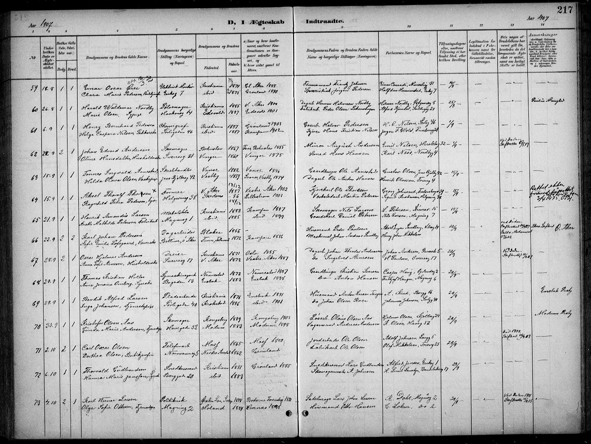 Kampen prestekontor Kirkebøker, AV/SAO-A-10853/F/Fa/L0009: Ministerialbok nr. I 9, 1899-1911, s. 217