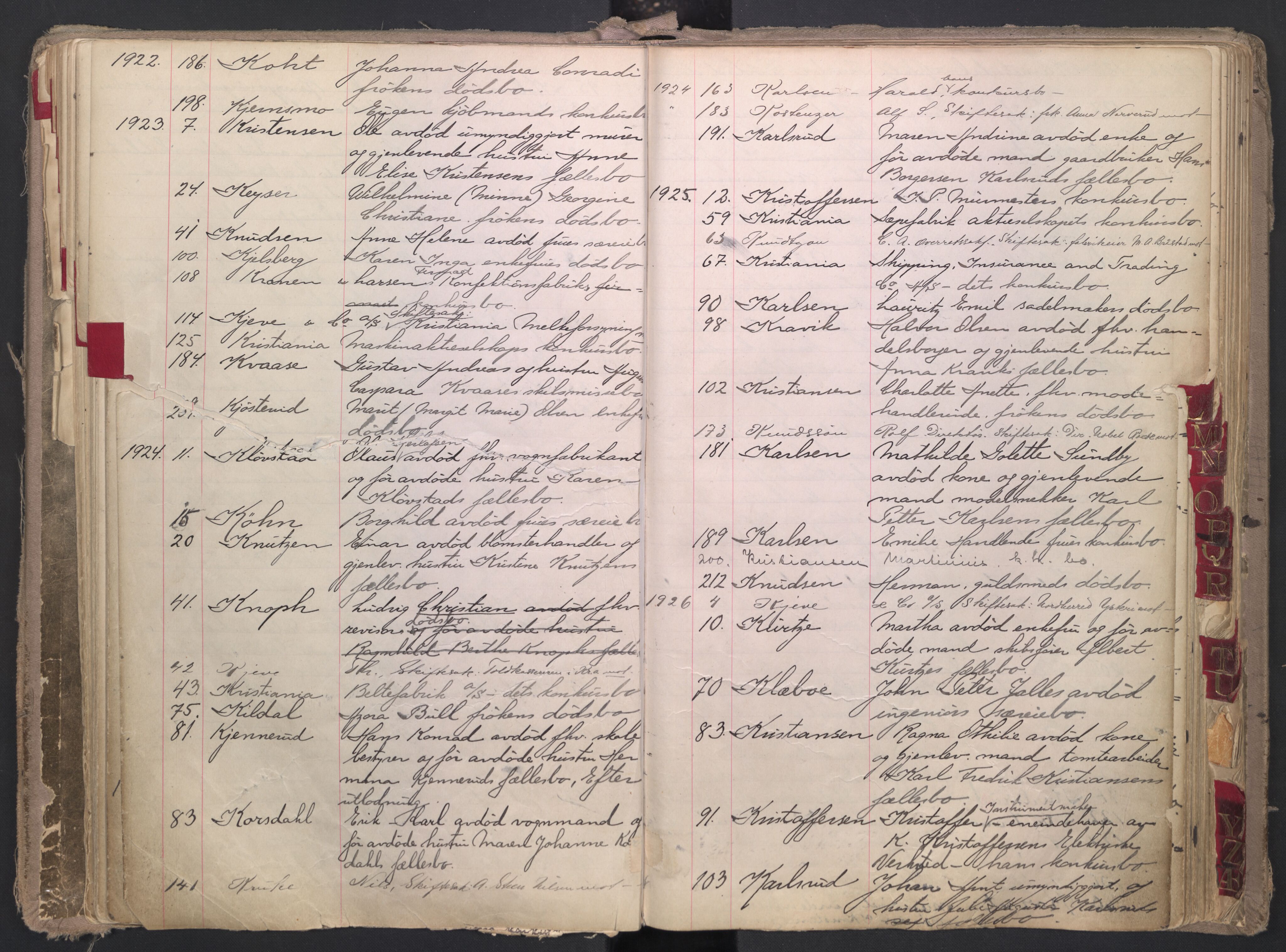 Oslo skifterett, AV/SAO-A-10383/F/Fb/Fba/Fbab/L0003: Navneregister for sluttede bo - avd. I, 1921-1933