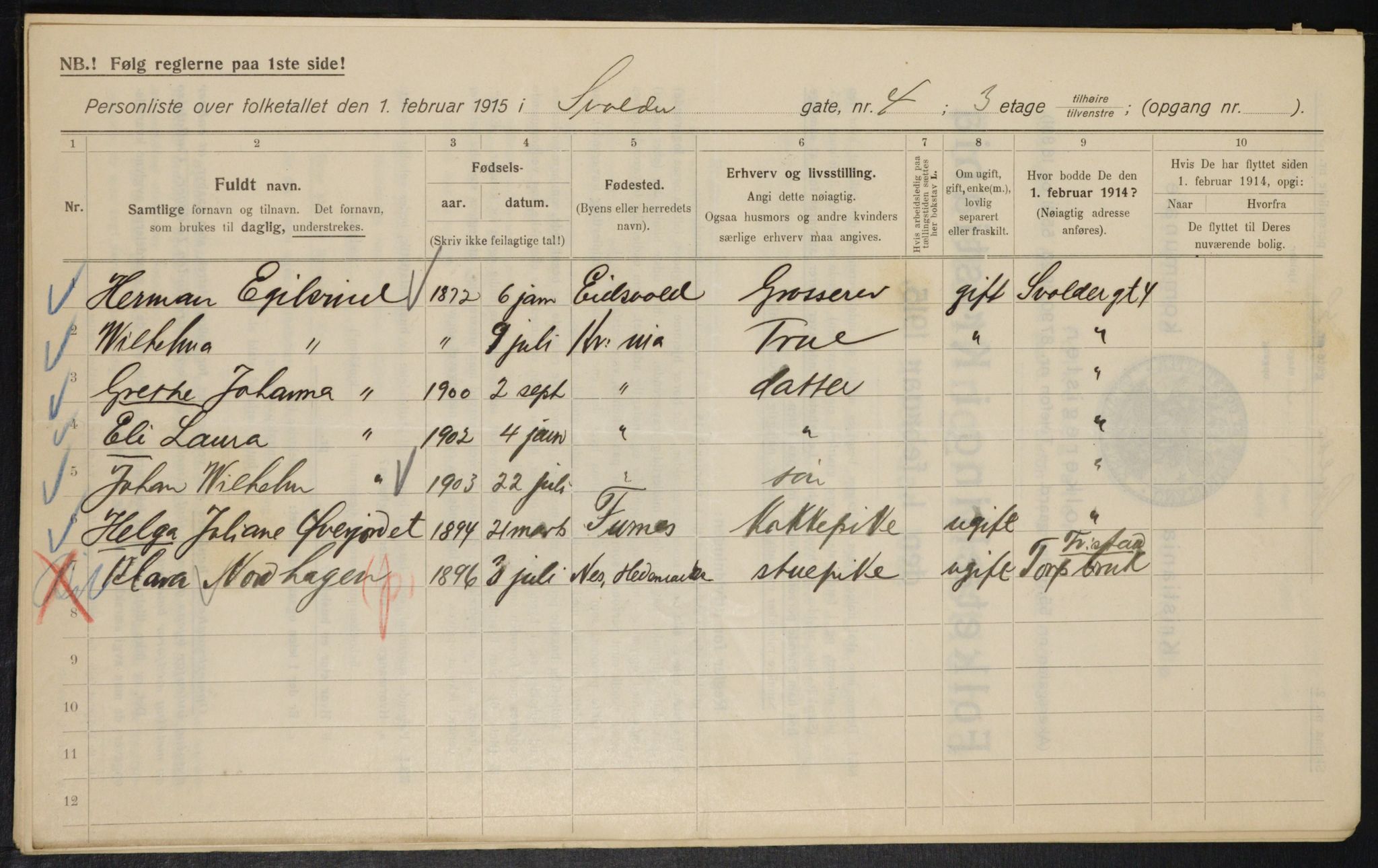 OBA, Kommunal folketelling 1.2.1915 for Kristiania, 1915, s. 106507