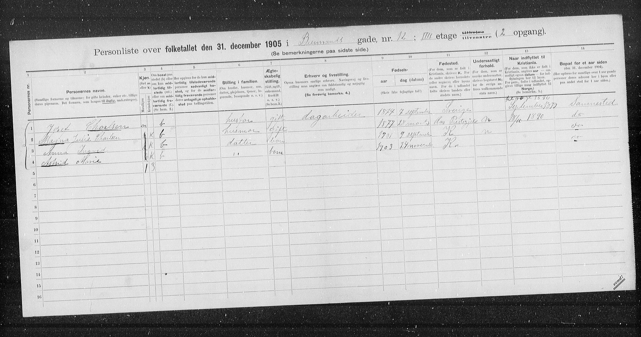 OBA, Kommunal folketelling 31.12.1905 for Kristiania kjøpstad, 1905, s. 2382