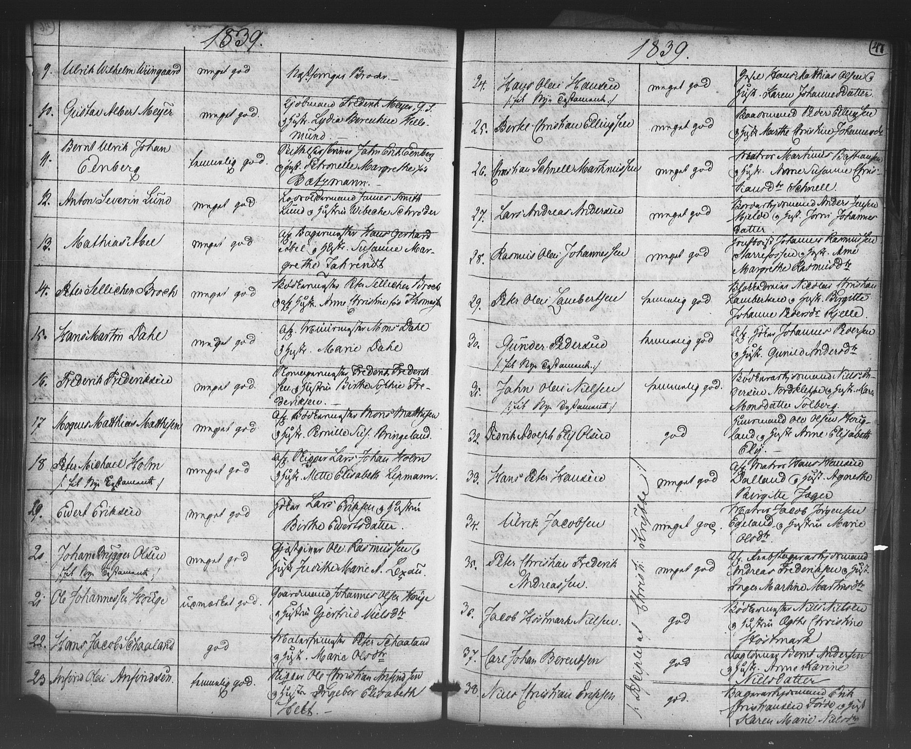 Korskirken sokneprestembete, SAB/A-76101/H/Haa/L0066: Residerende kapellans bok nr. A 1, 1826-1843, s. 47