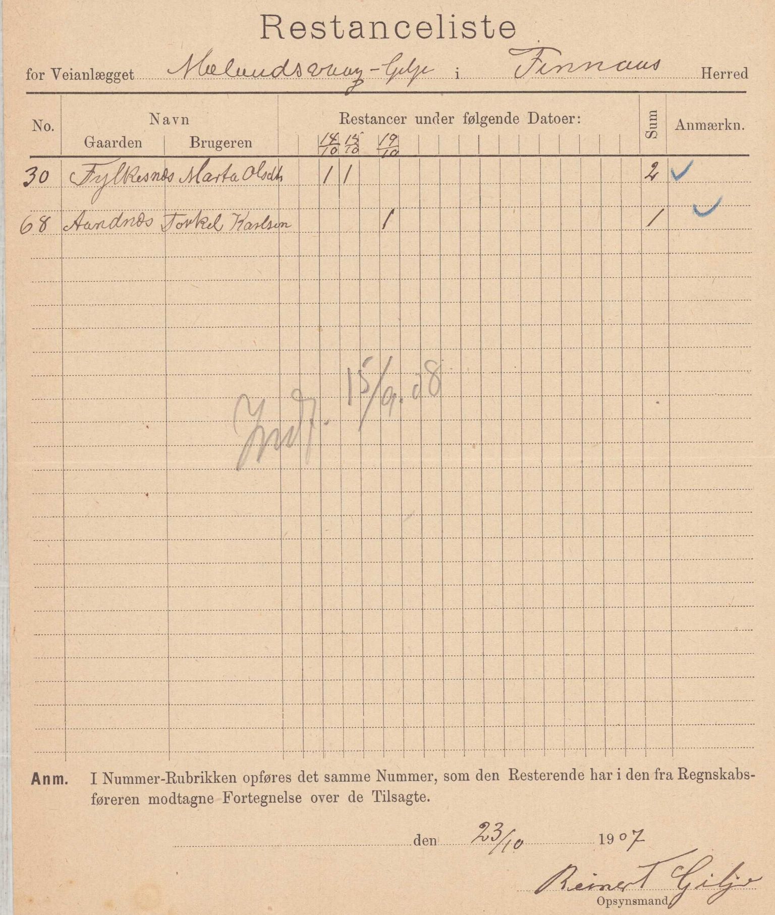 Finnaas kommune. Formannskapet, IKAH/1218a-021/E/Ea/L0001/0005: Rekneskap for veganlegg / Rekneskap for veganlegget Mælandsvåg - Gilje, 1907-1910, s. 6