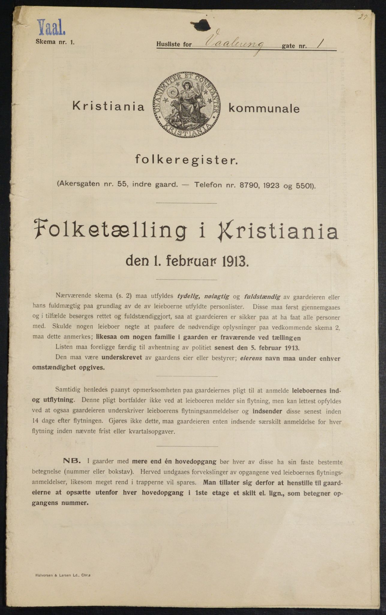 OBA, Kommunal folketelling 1.2.1913 for Kristiania, 1913, s. 125470