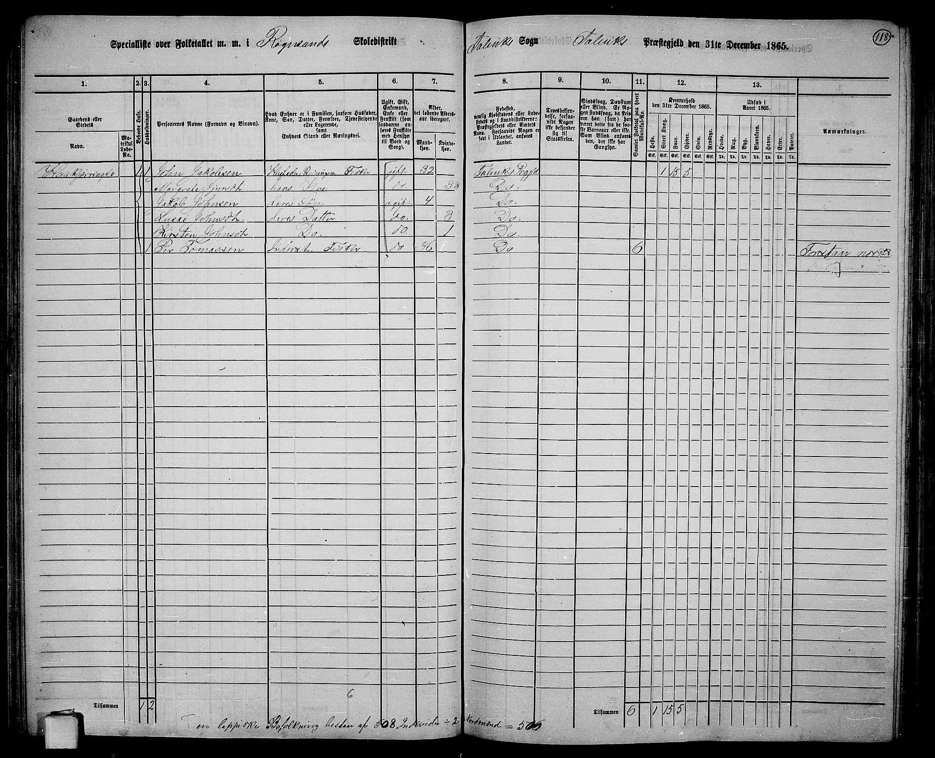 RA, Folketelling 1865 for 2013P Talvik prestegjeld, 1865, s. 39