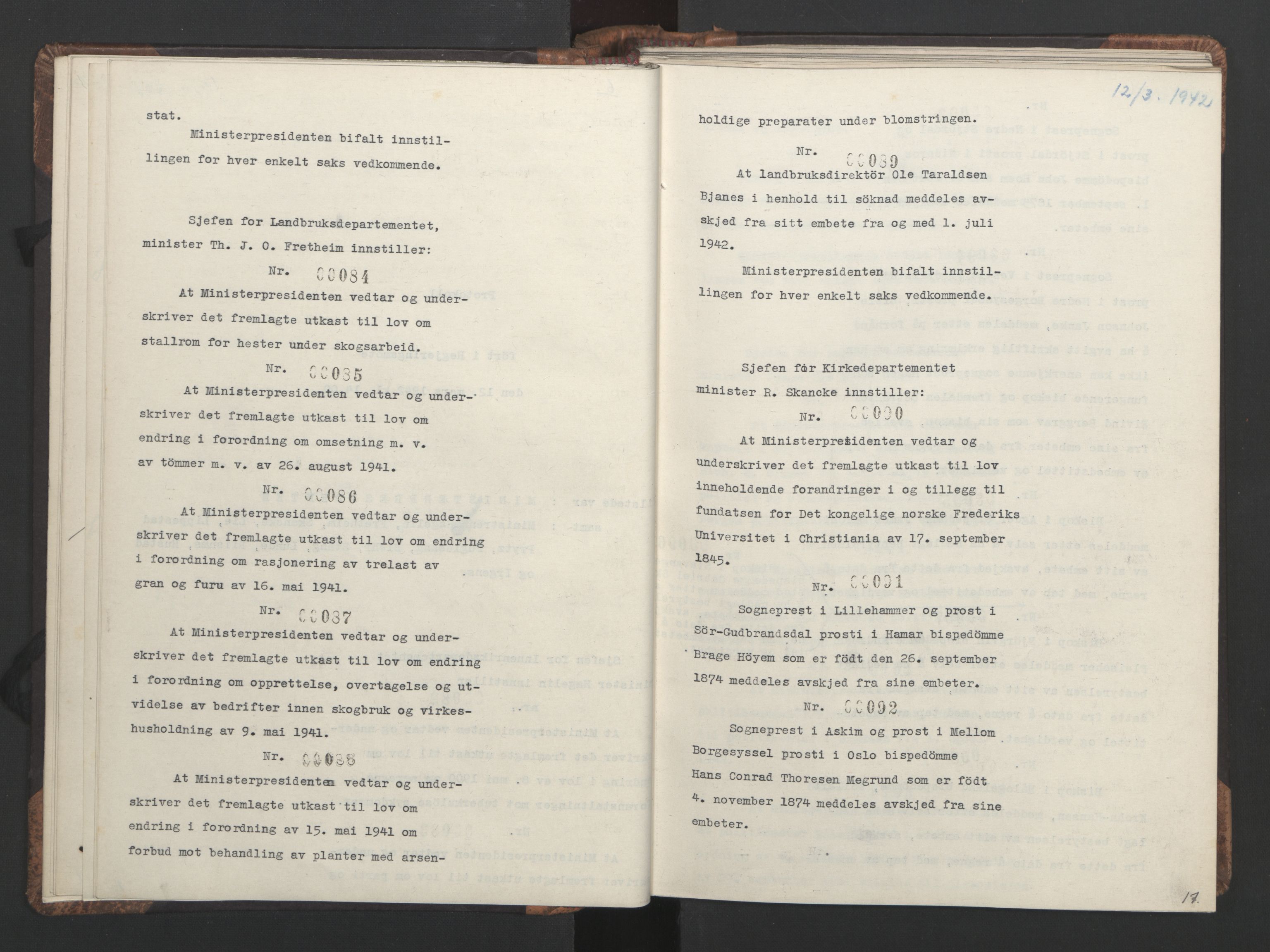 NS-administrasjonen 1940-1945 (Statsrådsekretariatet, de kommisariske statsråder mm), RA/S-4279/D/Da/L0001: Beslutninger og tillegg (1-952 og 1-32), 1942, s. 20