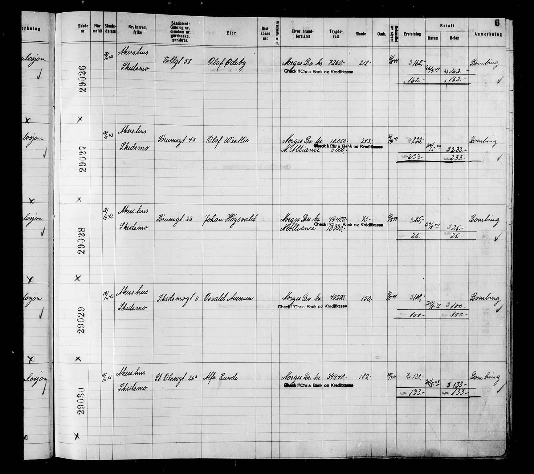 Krigsskadetrygdene for bygninger og løsøre, AV/RA-S-1548/V/L0034: Bygning, branntrygdet., 1940-1945