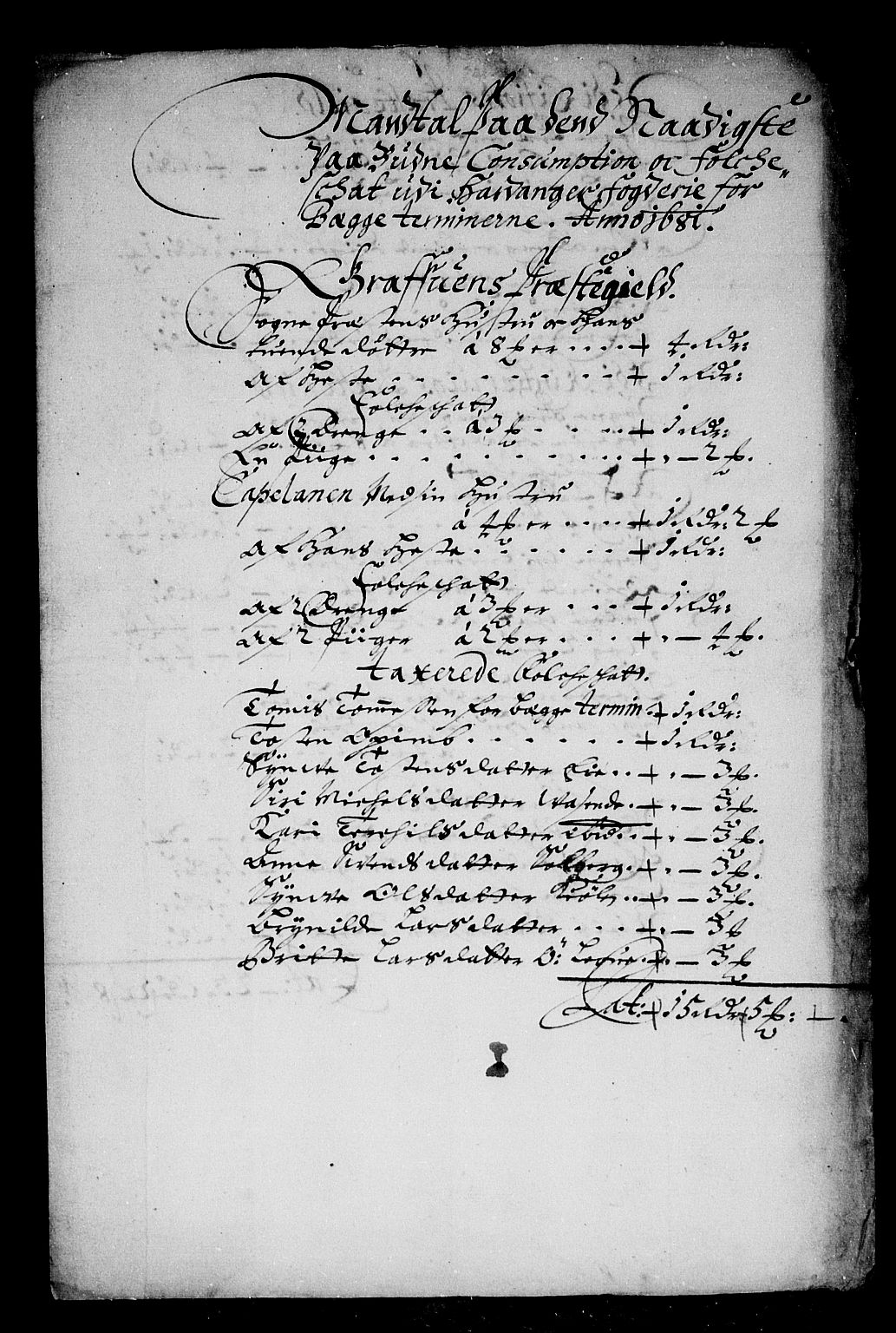 Rentekammeret inntil 1814, Reviderte regnskaper, Stiftamtstueregnskaper, Bergen stiftamt, AV/RA-EA-6043/R/Rc/L0061: Bergen stiftamt, 1681