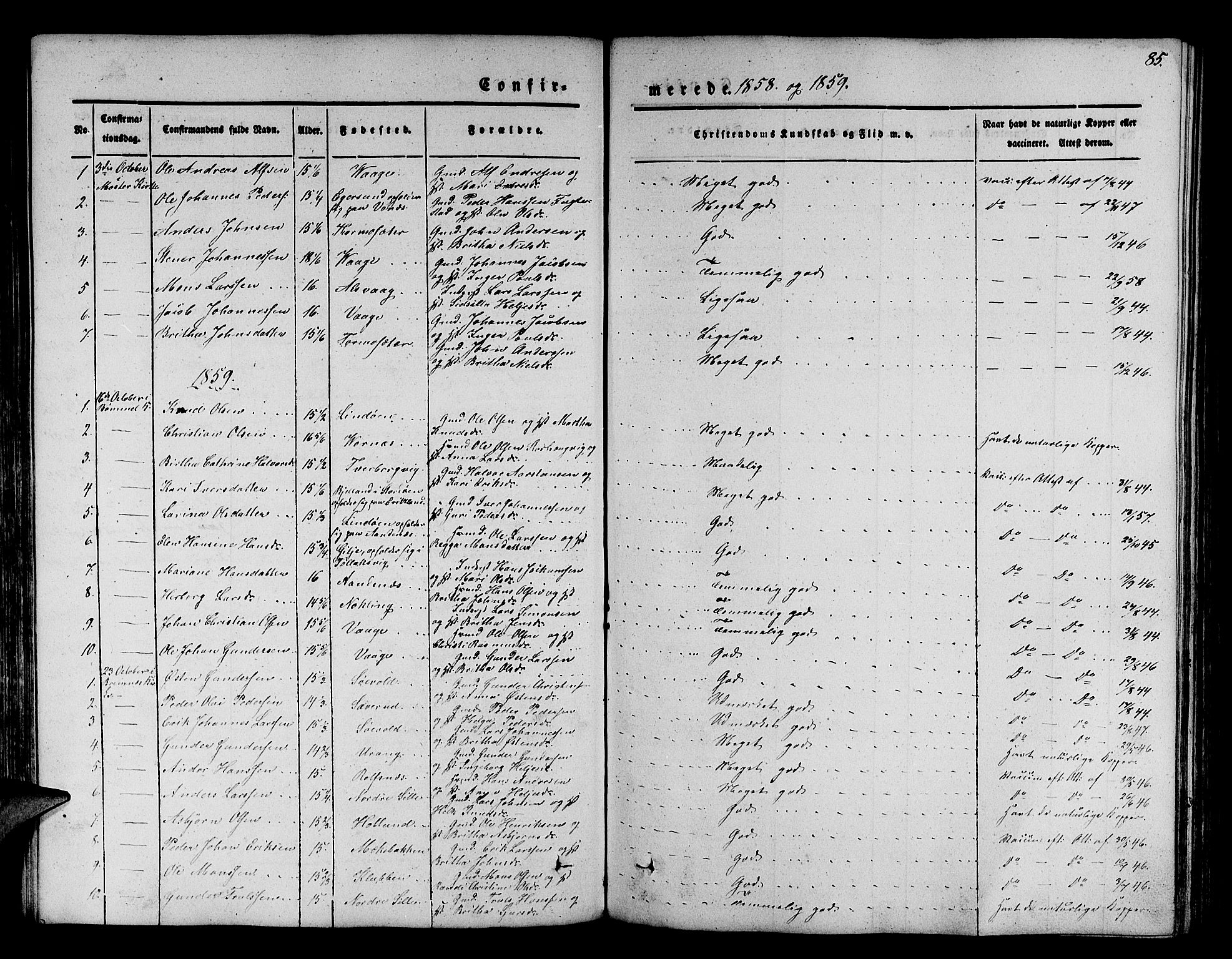 Finnås sokneprestembete, AV/SAB-A-99925/H/Ha/Hab/Habb/L0001: Klokkerbok nr. B 1, 1851-1870, s. 85