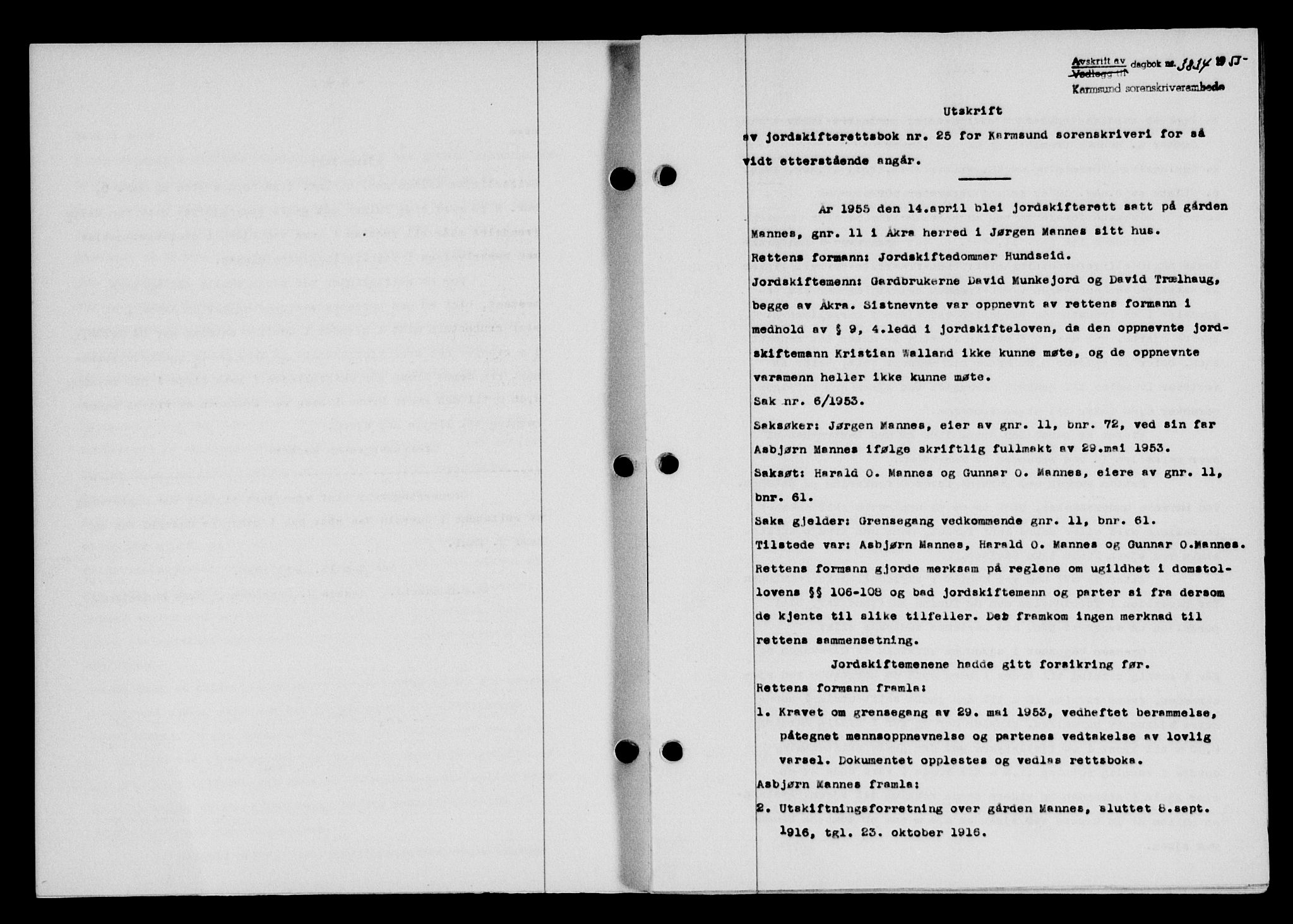 Karmsund sorenskriveri, SAST/A-100311/01/II/IIB/L0117: Pantebok nr. 97Ab, 1955-1955, Dagboknr: 3834/1955