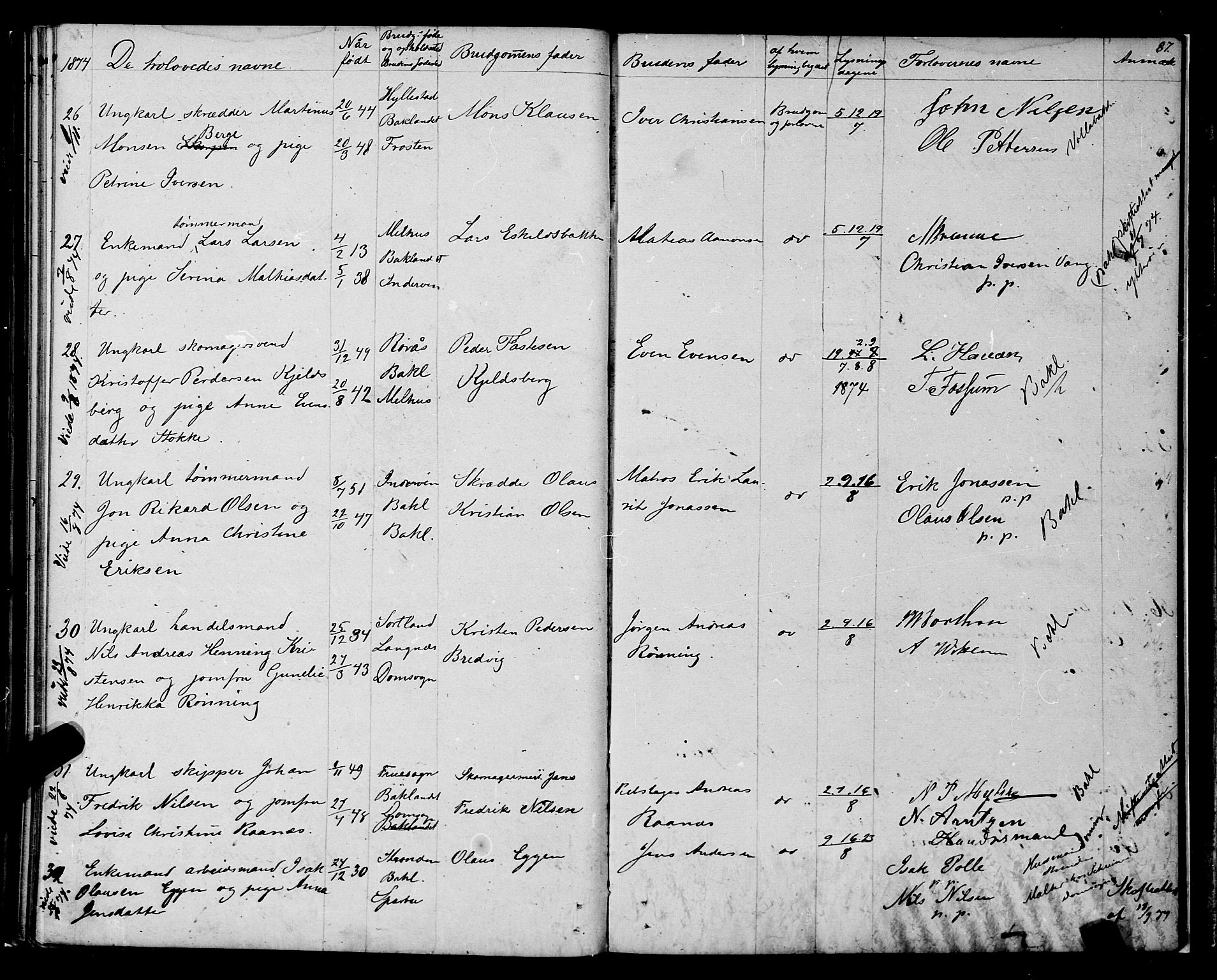 Ministerialprotokoller, klokkerbøker og fødselsregistre - Sør-Trøndelag, SAT/A-1456/604/L0187: Ministerialbok nr. 604A08, 1847-1878, s. 87