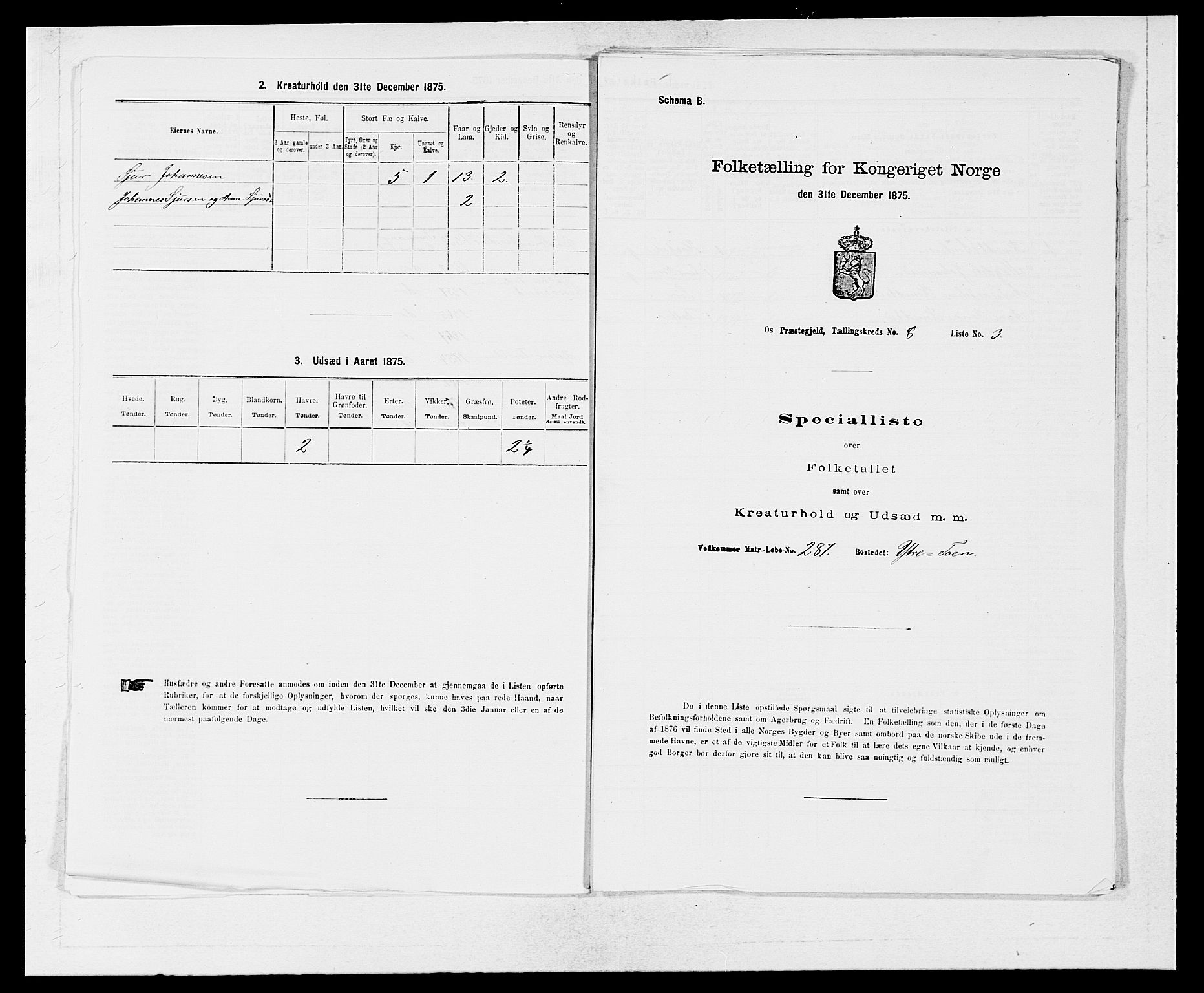 SAB, Folketelling 1875 for 1243P Os prestegjeld, 1875, s. 1041