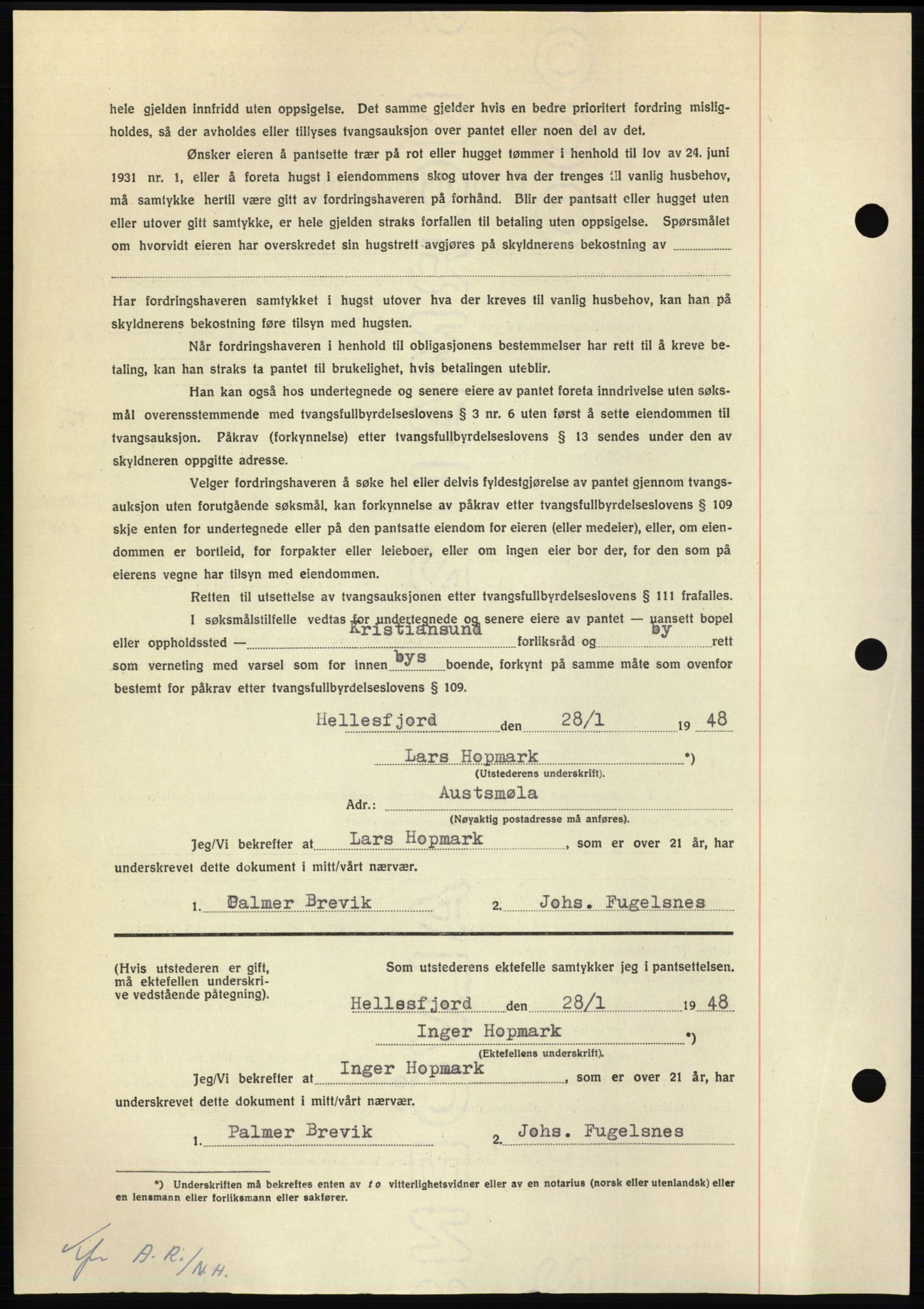 Nordmøre sorenskriveri, AV/SAT-A-4132/1/2/2Ca: Pantebok nr. B98, 1948-1948, Dagboknr: 291/1948