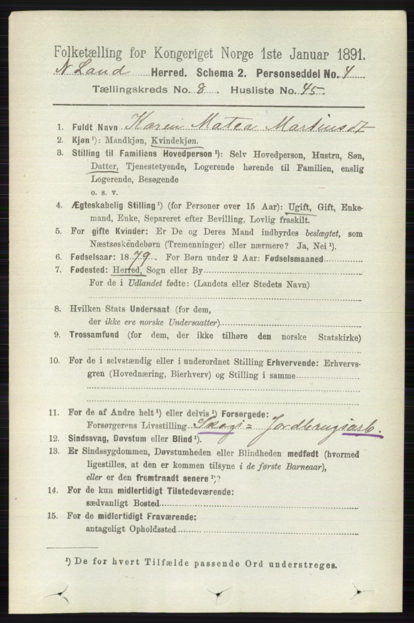 RA, Folketelling 1891 for 0538 Nordre Land herred, 1891, s. 2474