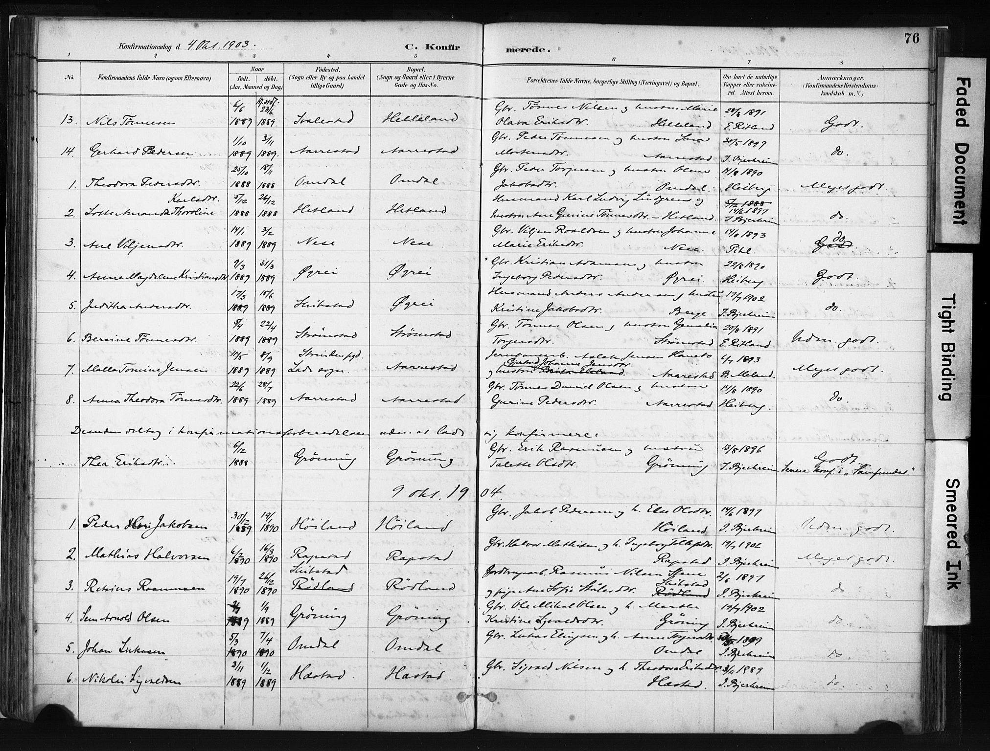 Helleland sokneprestkontor, AV/SAST-A-101810: Ministerialbok nr. A 8, 1887-1907, s. 76