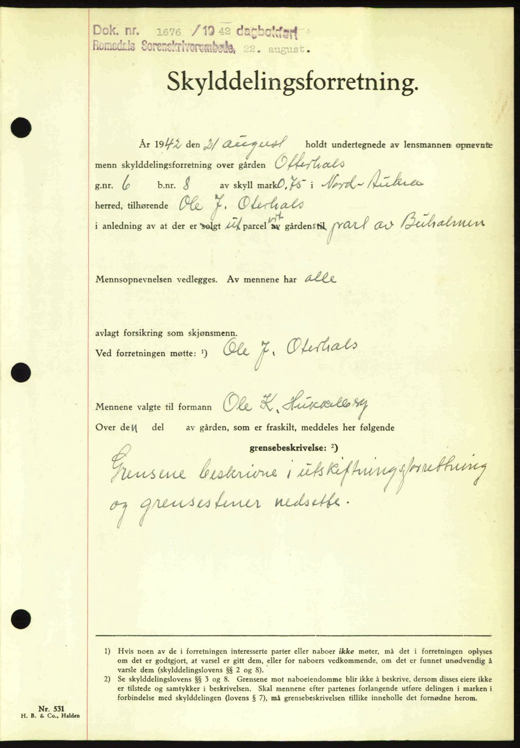 Romsdal sorenskriveri, SAT/A-4149/1/2/2C: Pantebok nr. A12, 1942-1942, Dagboknr: 1676/1942