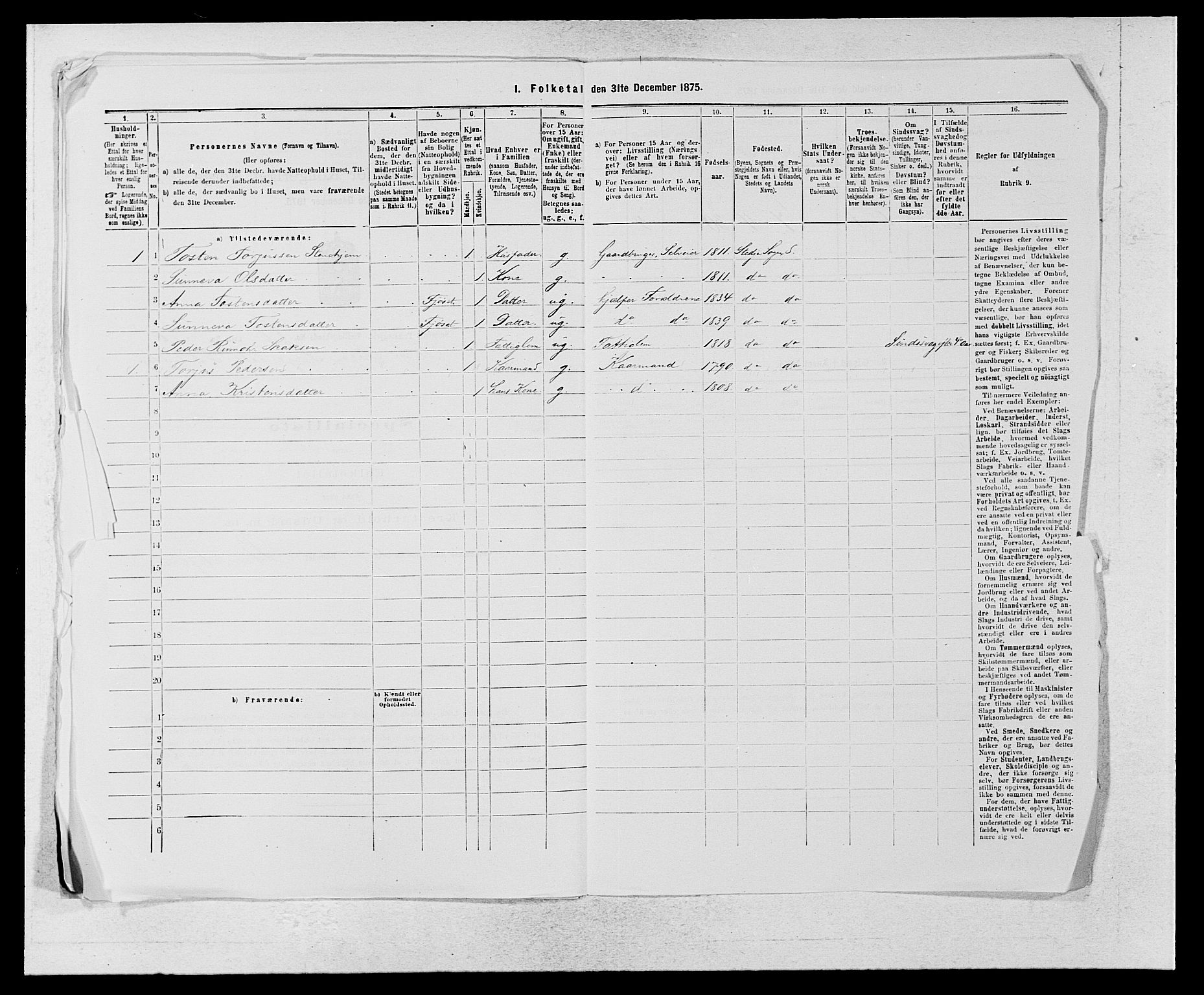 SAB, Folketelling 1875 for 1420P Sogndal prestegjeld, 1875, s. 695