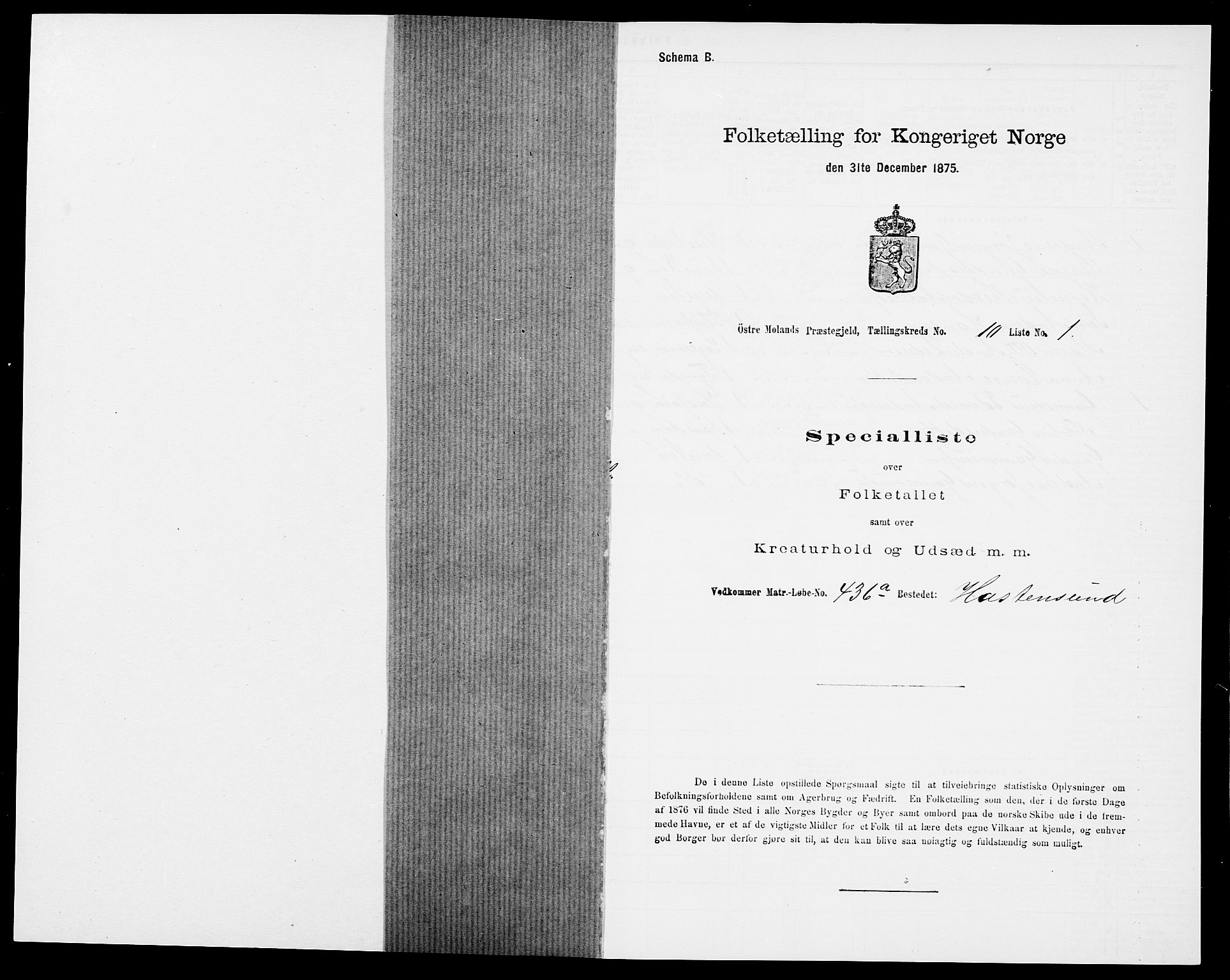 SAK, Folketelling 1875 for 0918P Austre Moland prestegjeld, 1875, s. 2614