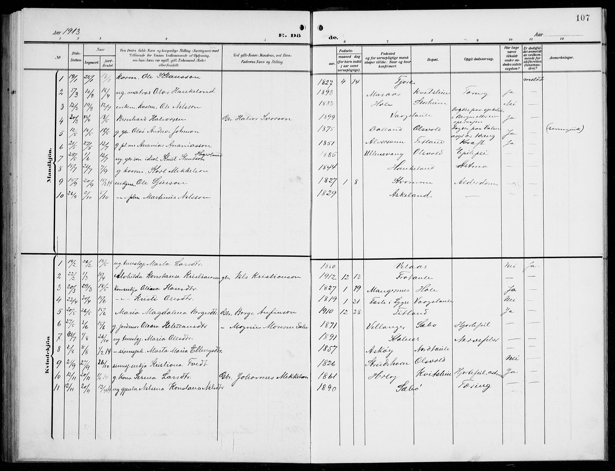 Manger sokneprestembete, AV/SAB-A-76801/H/Hab: Klokkerbok nr. D  4, 1910-1935, s. 107