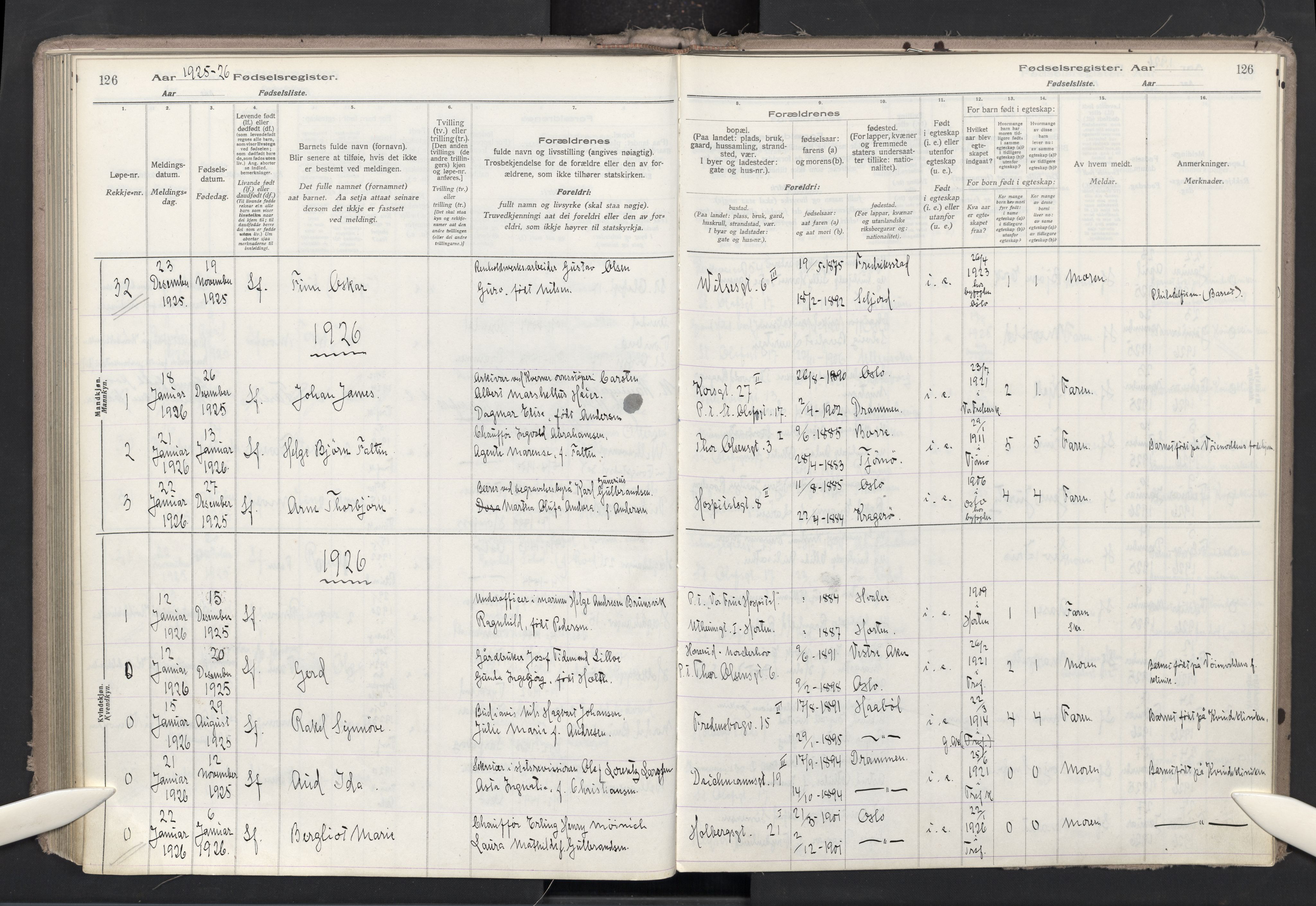 Trefoldighet prestekontor Kirkebøker, AV/SAO-A-10882/J/Ja/L0001: Fødselsregister nr. 1, 1916-1931, s. 126