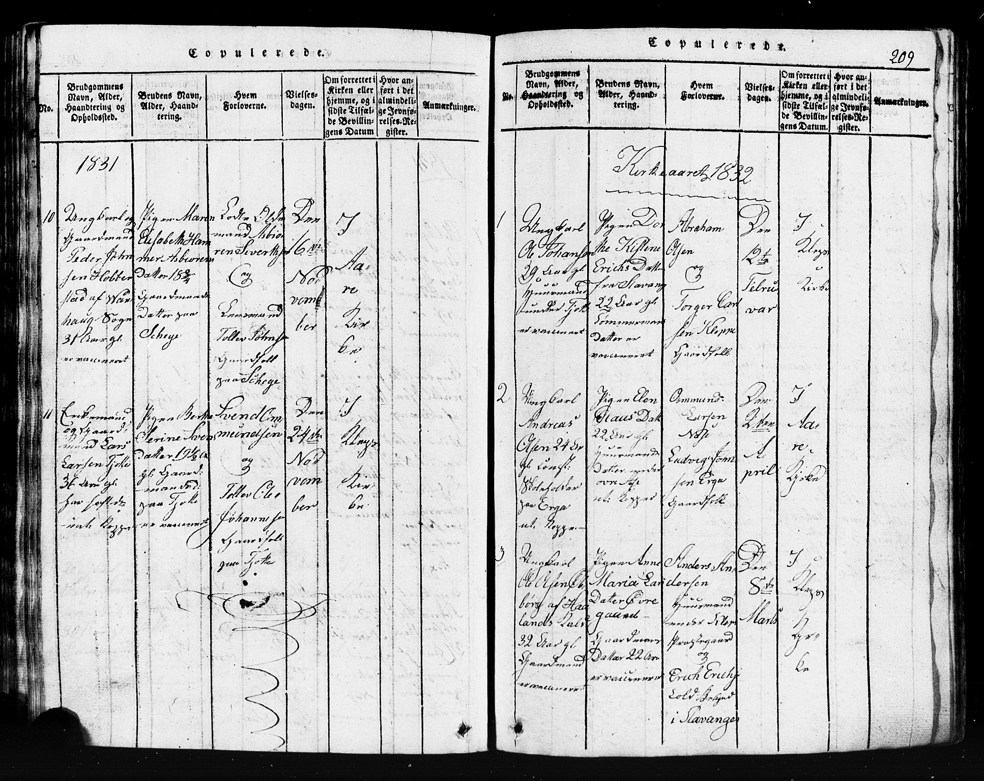 Klepp sokneprestkontor, SAST/A-101803/001/3/30BB/L0001: Klokkerbok nr.  B 1, 1816-1859, s. 209