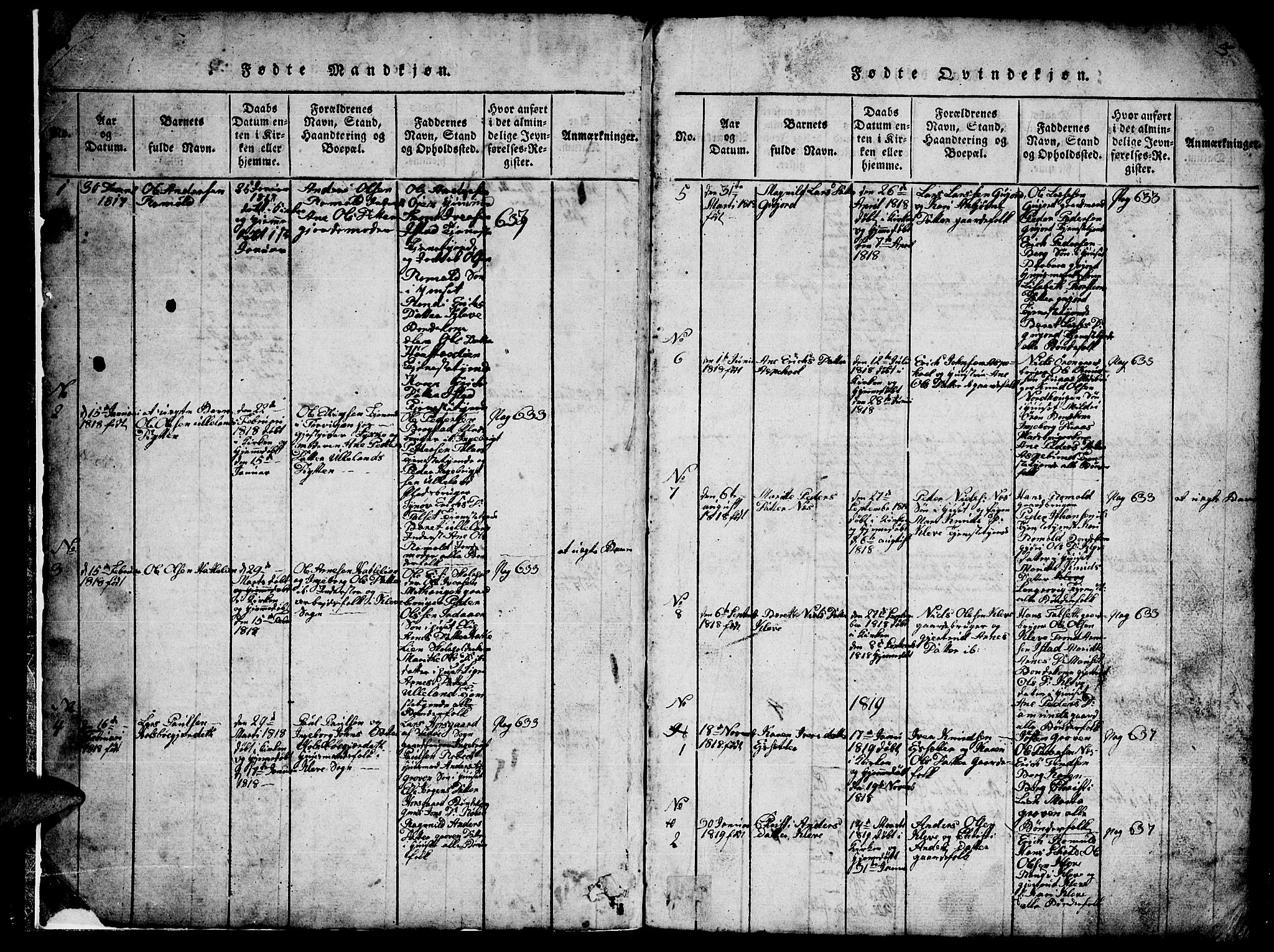 Ministerialprotokoller, klokkerbøker og fødselsregistre - Møre og Romsdal, SAT/A-1454/557/L0683: Klokkerbok nr. 557C01, 1818-1862, s. 2-3