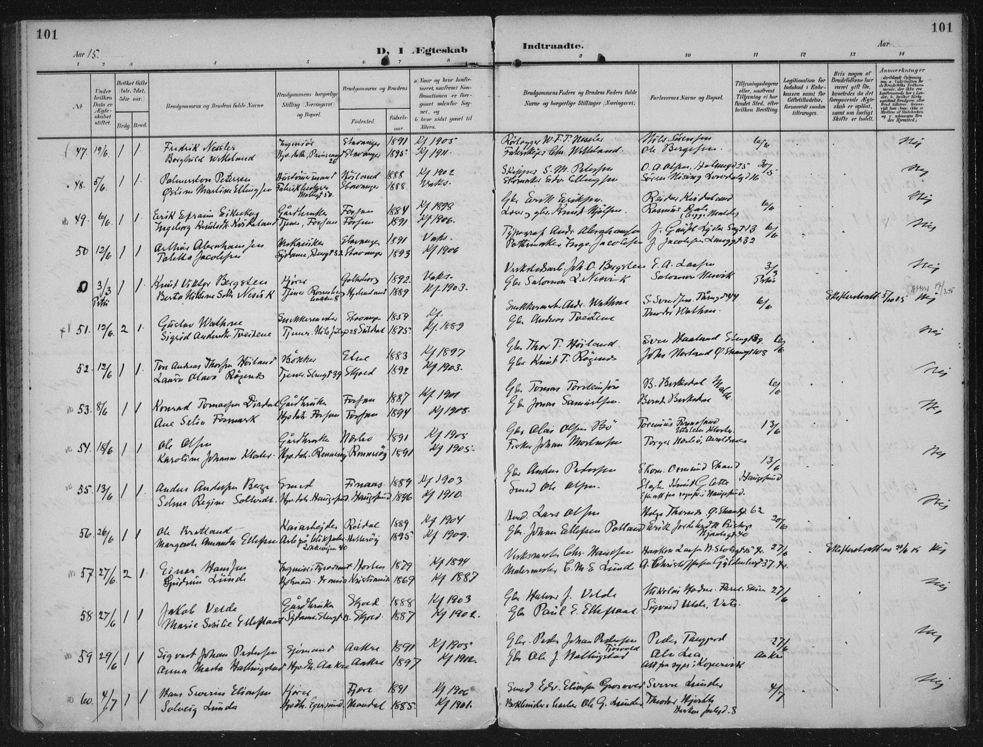 Domkirken sokneprestkontor, SAST/A-101812/002/A/L0016: Ministerialbok nr. A 33, 1905-1922, s. 101