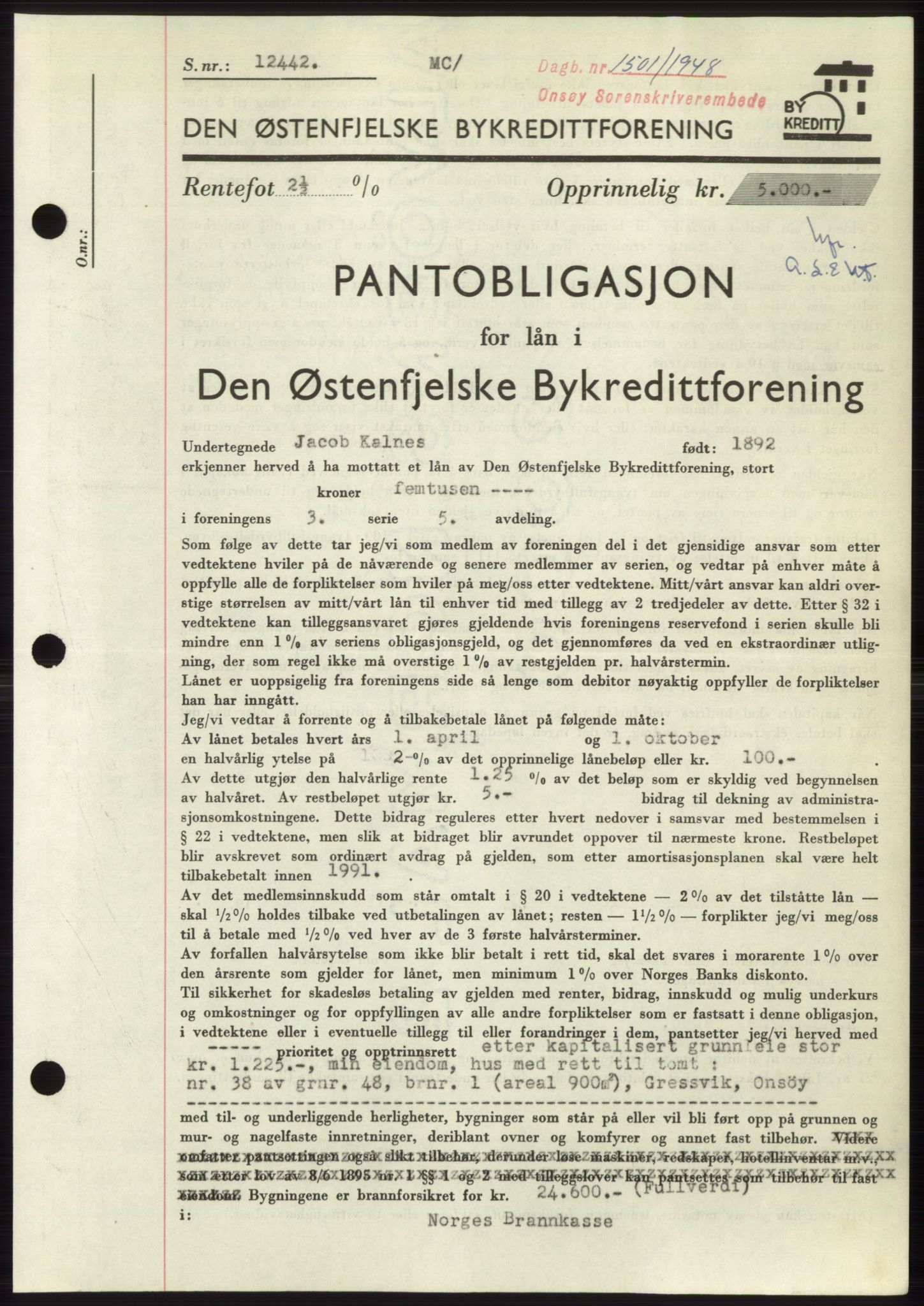 Onsøy sorenskriveri, SAO/A-10474/G/Ga/Gac/L0007: Pantebok nr. B 14-7, 1948-1948, Dagboknr: 1501/1948