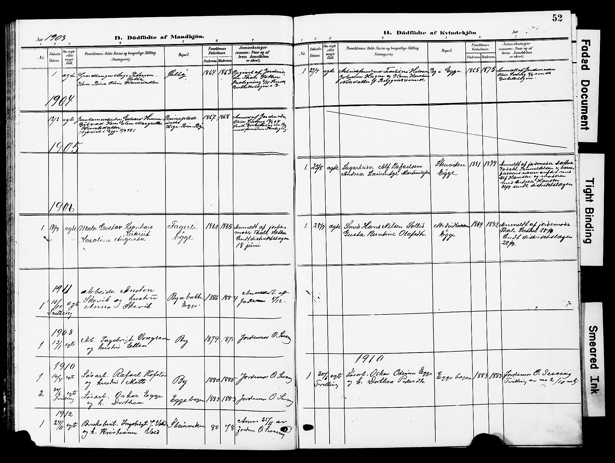 Ministerialprotokoller, klokkerbøker og fødselsregistre - Nord-Trøndelag, SAT/A-1458/740/L0381: Klokkerbok nr. 740C02, 1903-1914, s. 52
