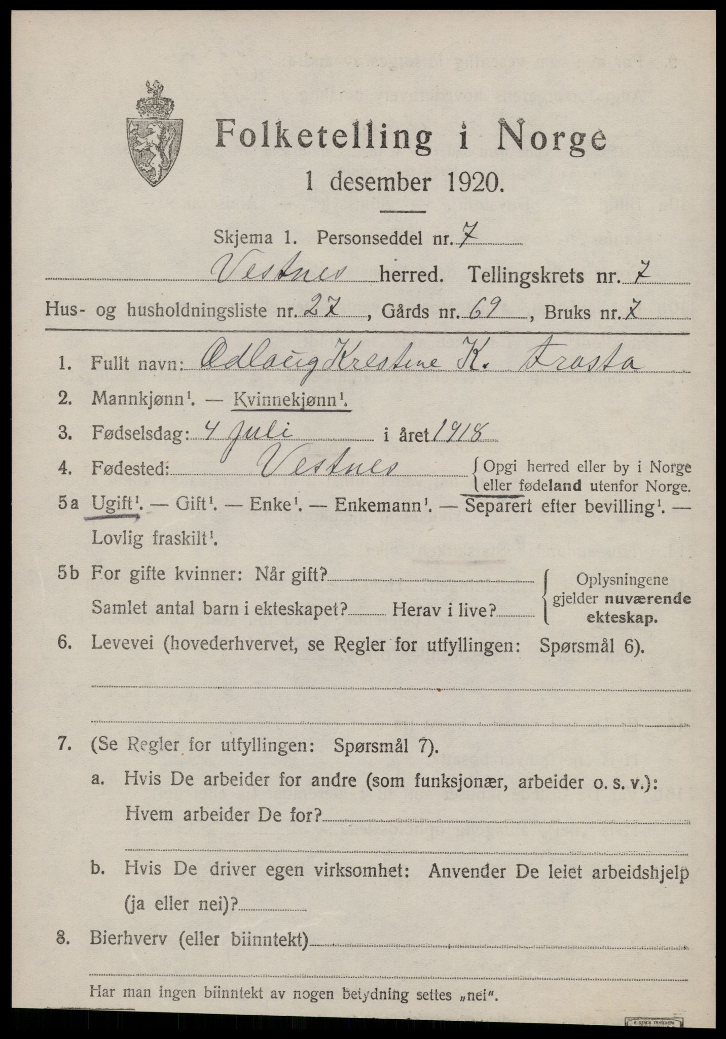 SAT, Folketelling 1920 for 1535 Vestnes herred, 1920, s. 5413