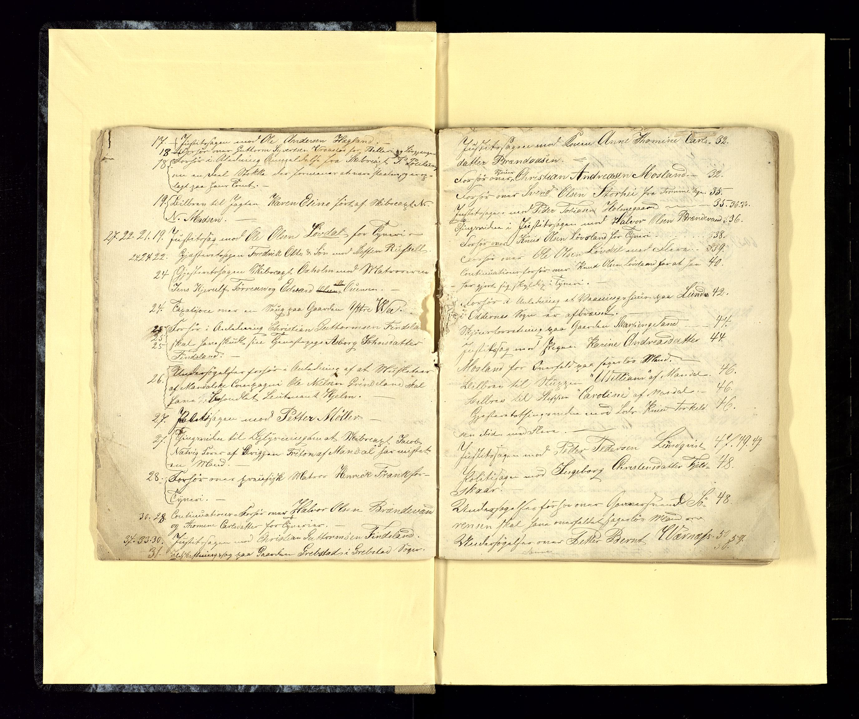 Mandal sorenskriveri, SAK/1221-0005/001/F/Fb/L0018: Ekstrarettsprotokoll med originalt personregister nr 16, 1853-1864