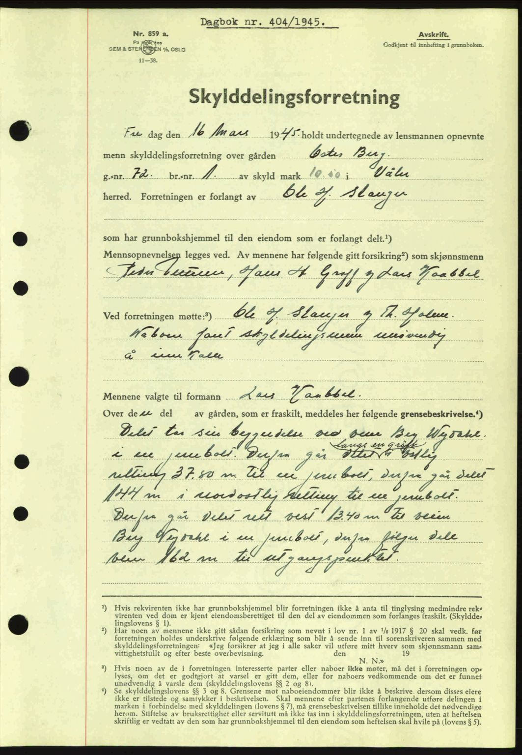 Moss sorenskriveri, SAO/A-10168: Pantebok nr. A13, 1944-1945, Dagboknr: 404/1945
