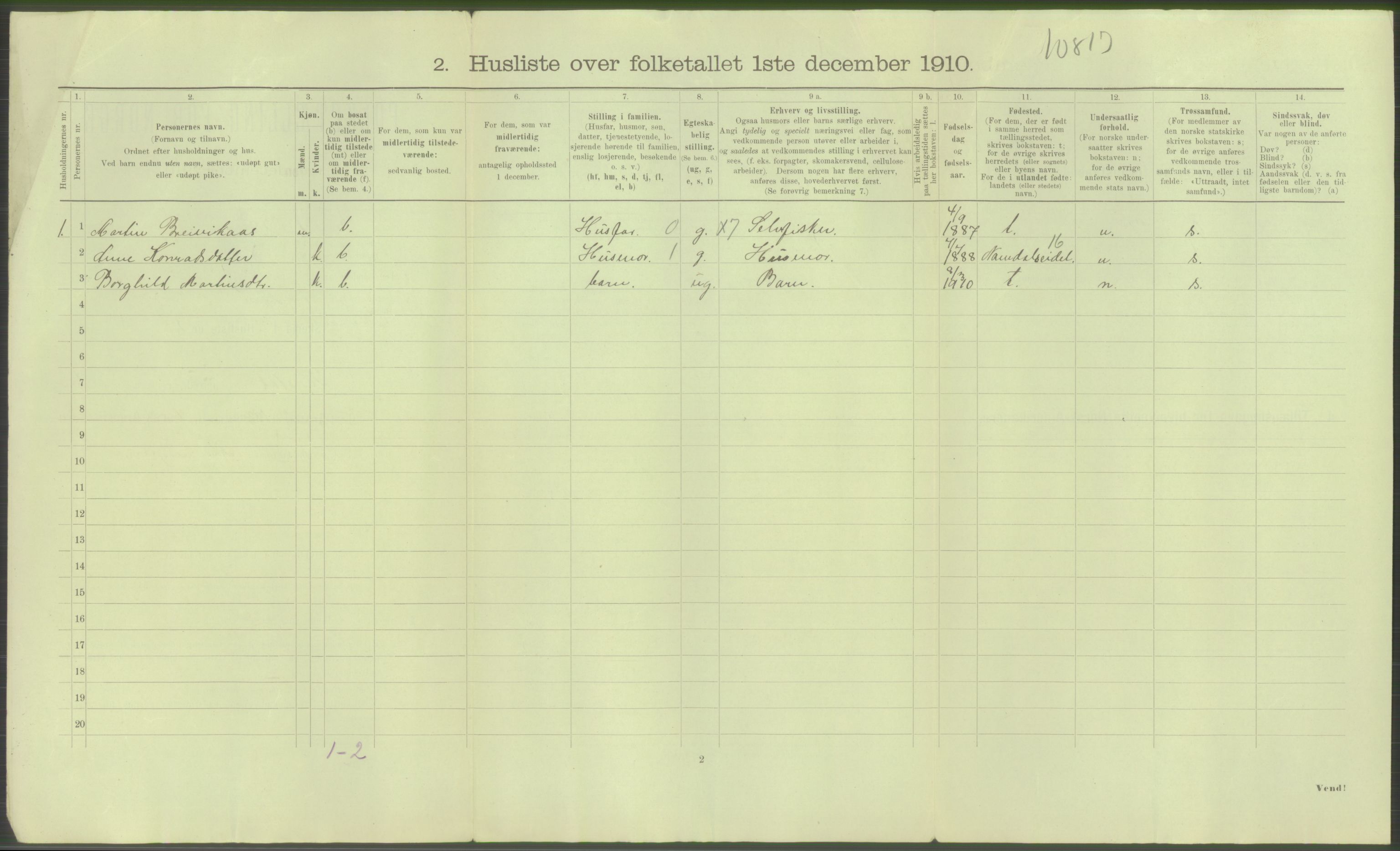 RA, Folketelling 1910 for 1728 Hustad (Sandvollan) herred, 1910, s. 18