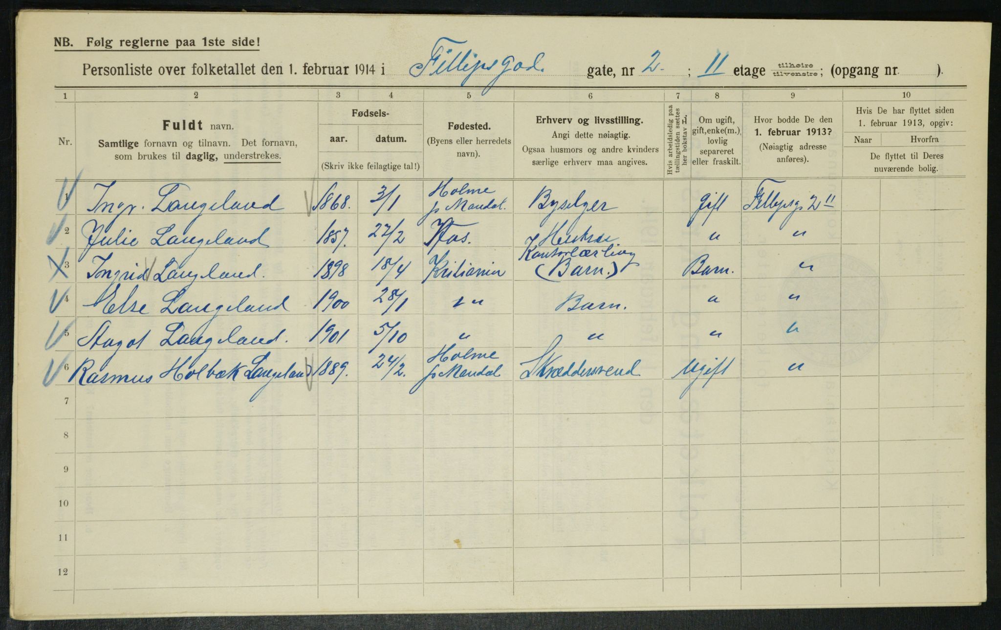 OBA, Kommunal folketelling 1.2.1914 for Kristiania, 1914, s. 24373