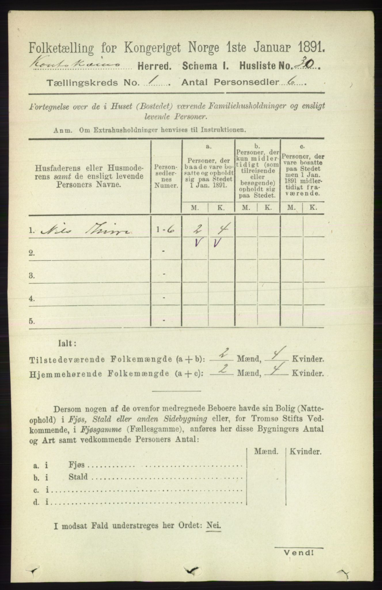 RA, Folketelling 1891 for 2011 Kautokeino herred, 1891, s. 43