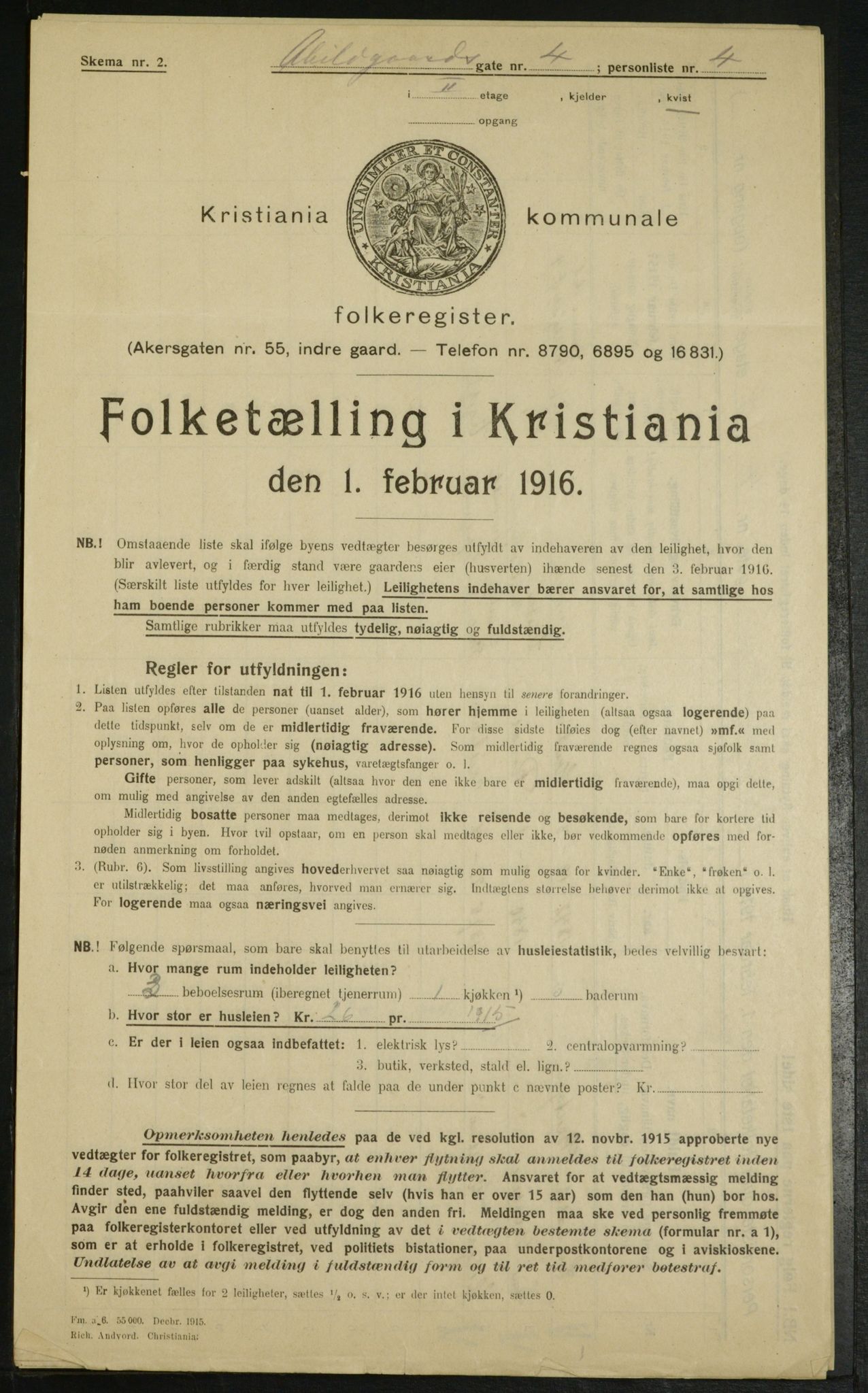 OBA, Kommunal folketelling 1.2.1916 for Kristiania, 1916, s. 16